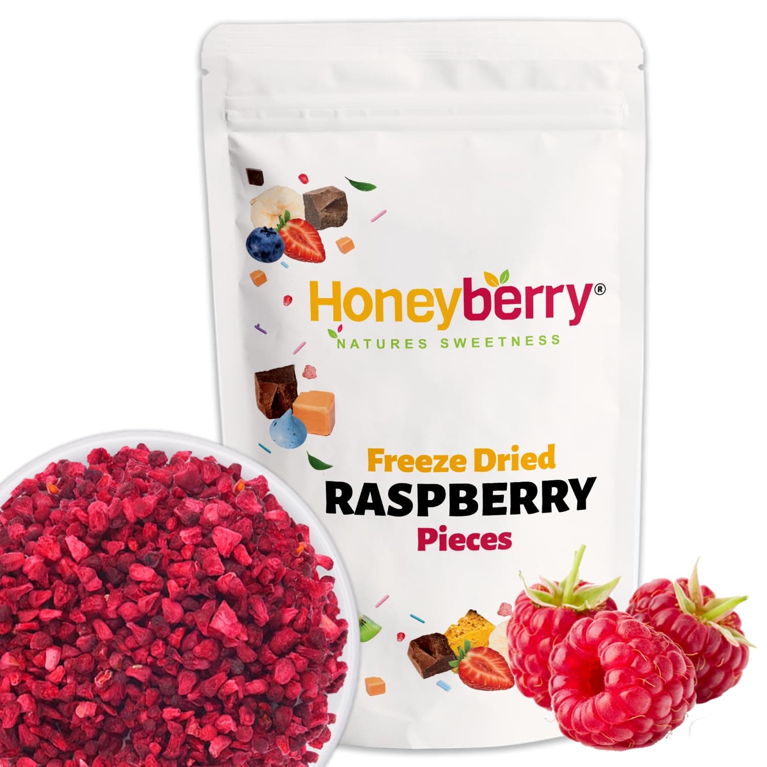 Freeze Dried Raspberry Pieces 1kg - Premium Freeze-Dried Fruit Bits - 100% Natural, No Added Sugar or Preservatives Raw Dry Raspberry Grit for Baking, Cake Decorations, Yogurt, Porridge Oat, Smoothie