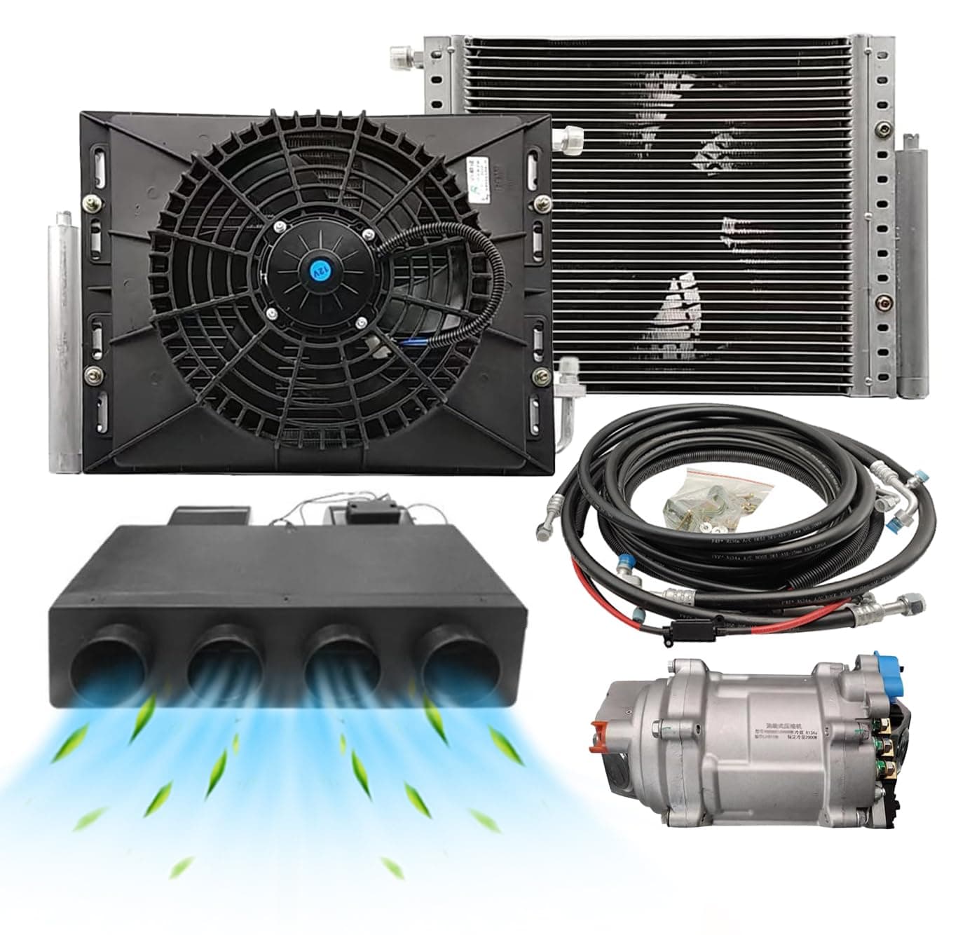 Gouku- Universal 12V Under Dash Air Conditioning A/C Kit Only Cooling Function Universal fit Van Taxi Automatic RVs Truck Electric AC energy Saving Black