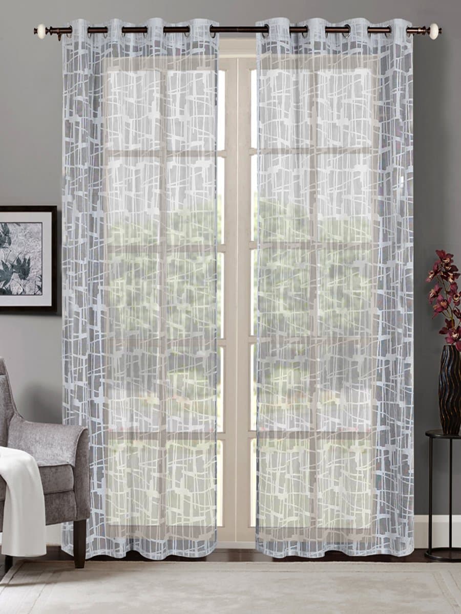 Deco Window Set of 2 Curtain Panel for Doors (7.5 Ft, Metallic Grey) Polyester Sheer Light Filtering Drapes with Attached Eyelets for Home Decor