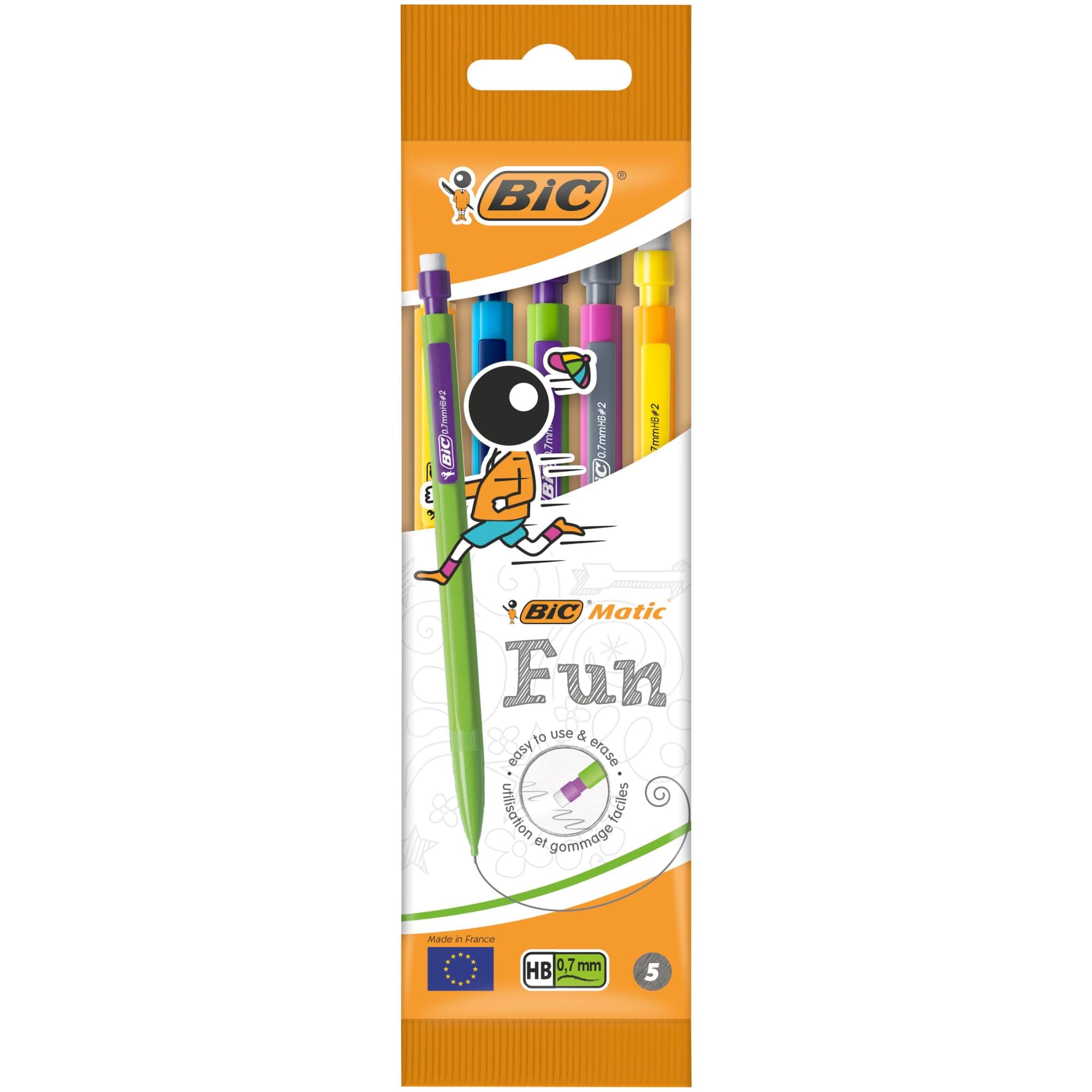Matic Fun Mechanical Pencil Set - HB 0.7mm Retractable Pencils with Rubbers on the End - Mixed Colours Pack of 5