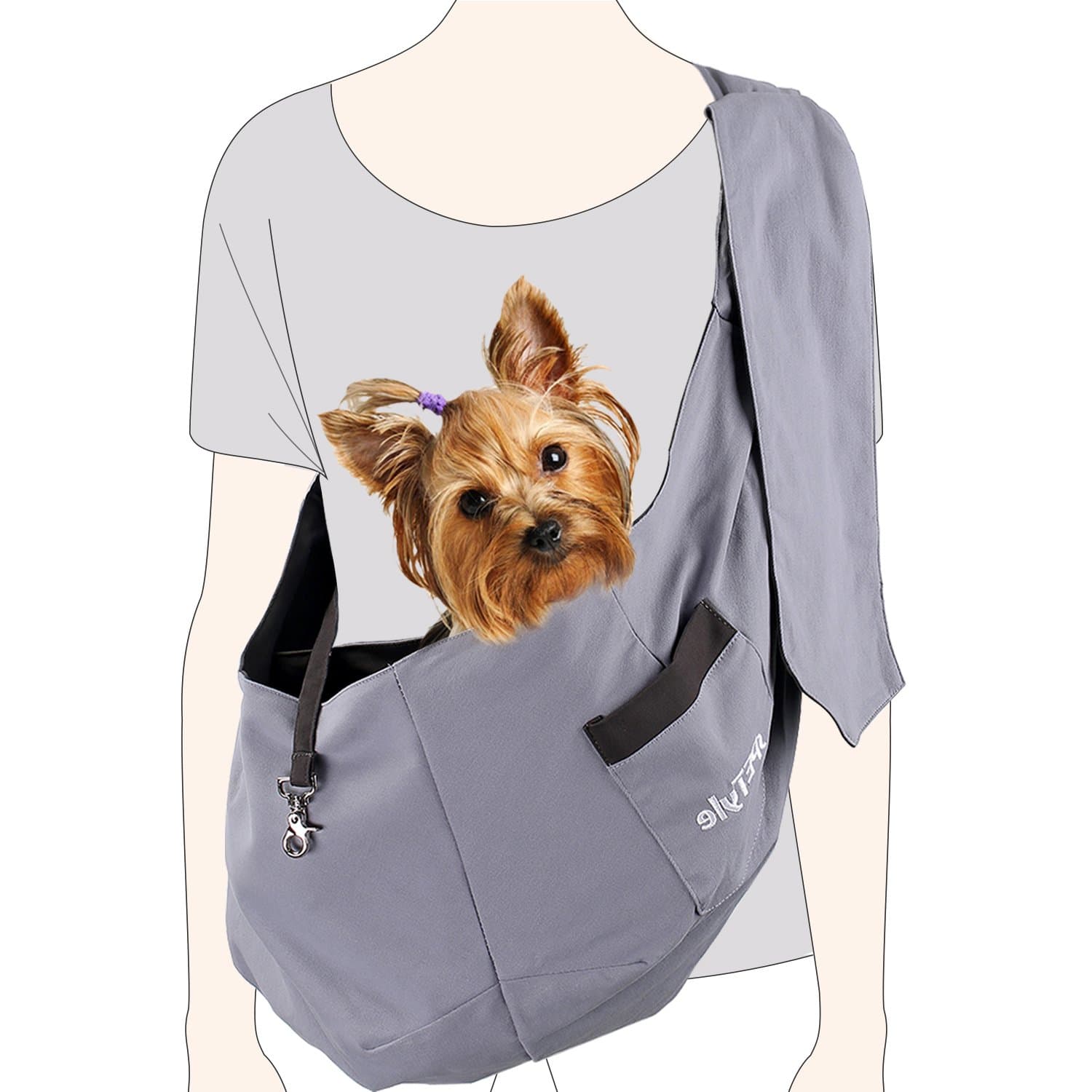 sPETyle Hands Free Reversible Pet Bag Sling Carrier with Adjustable Strap for Small Dogs Pooch Puppies Cats Rabbits (L(3kg-7.5kg), Brown/Grey)