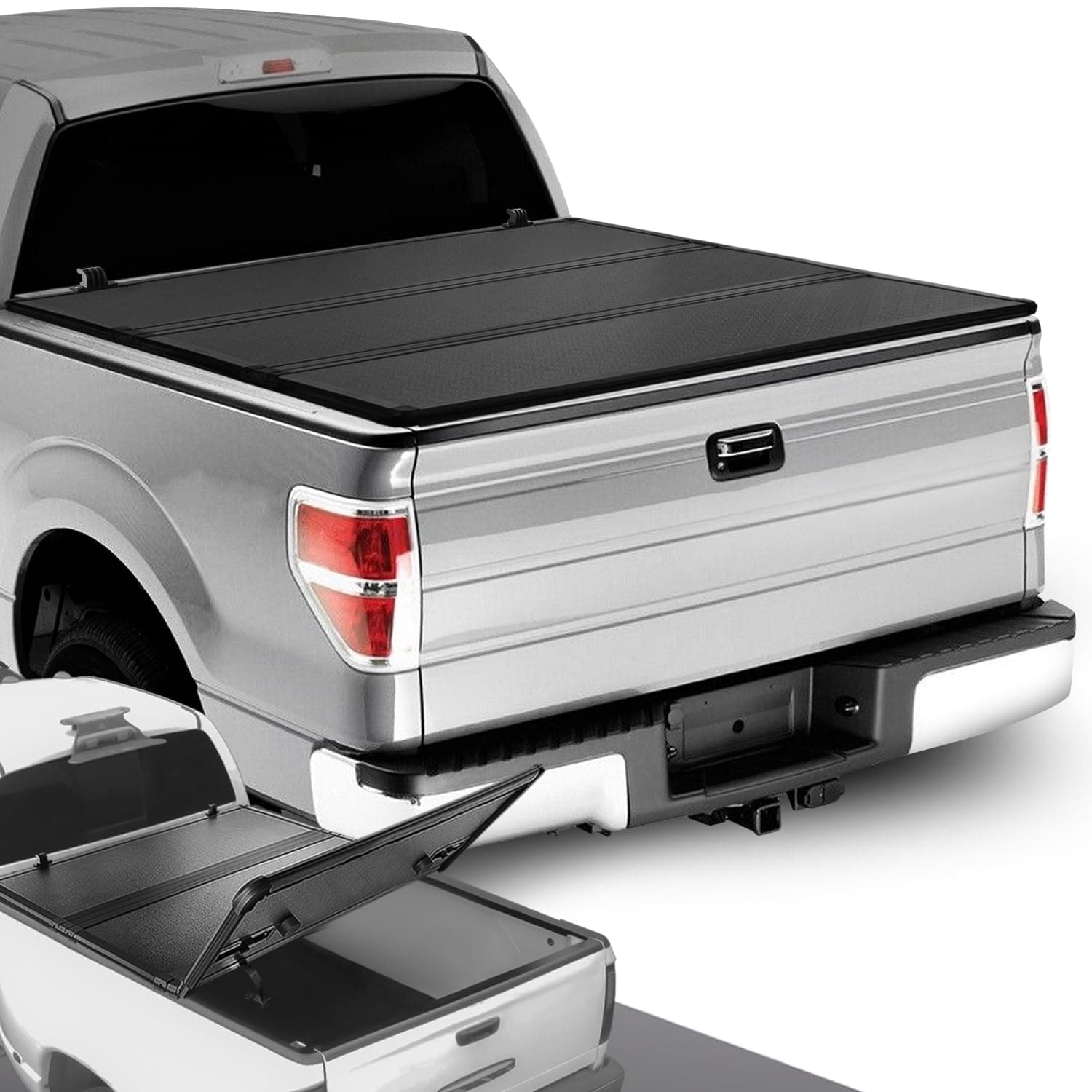 DNA MOTORING New Upgrade Truck Bed Top Hard Solid Tri-Fold Tonneau Cover Compatible with 04-14 Ford F150 6.5Ft Bed, TTC-HARD-006, Black