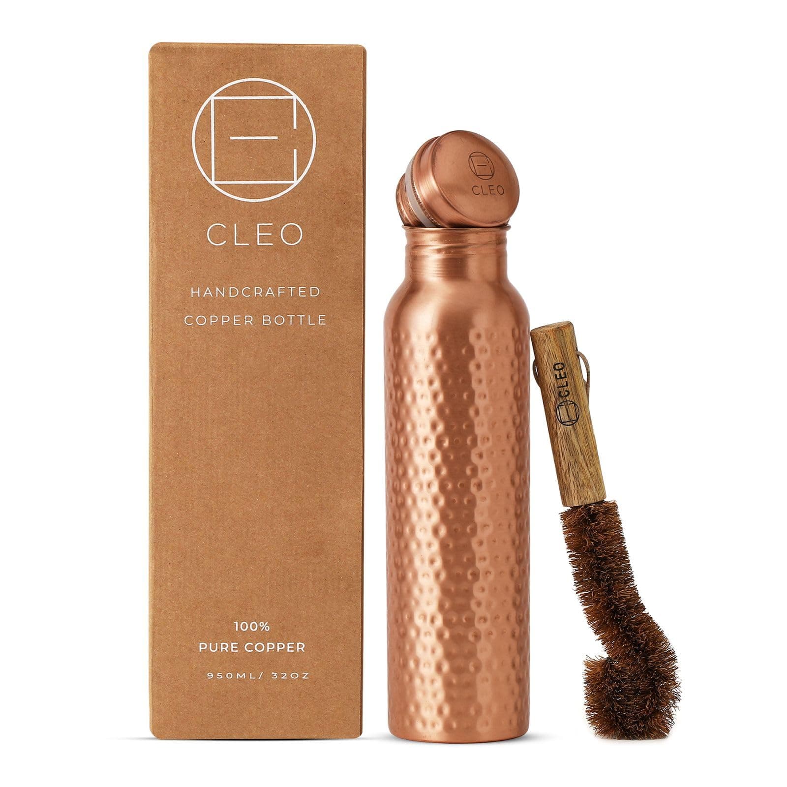 Pure Copper Water Bottle, 950 ML (32.5 Oz) - Hand-crafted Hammered Copper Vessel - Certified Insulated Water Bottle Great for Sports, Yoga & Everyday Use