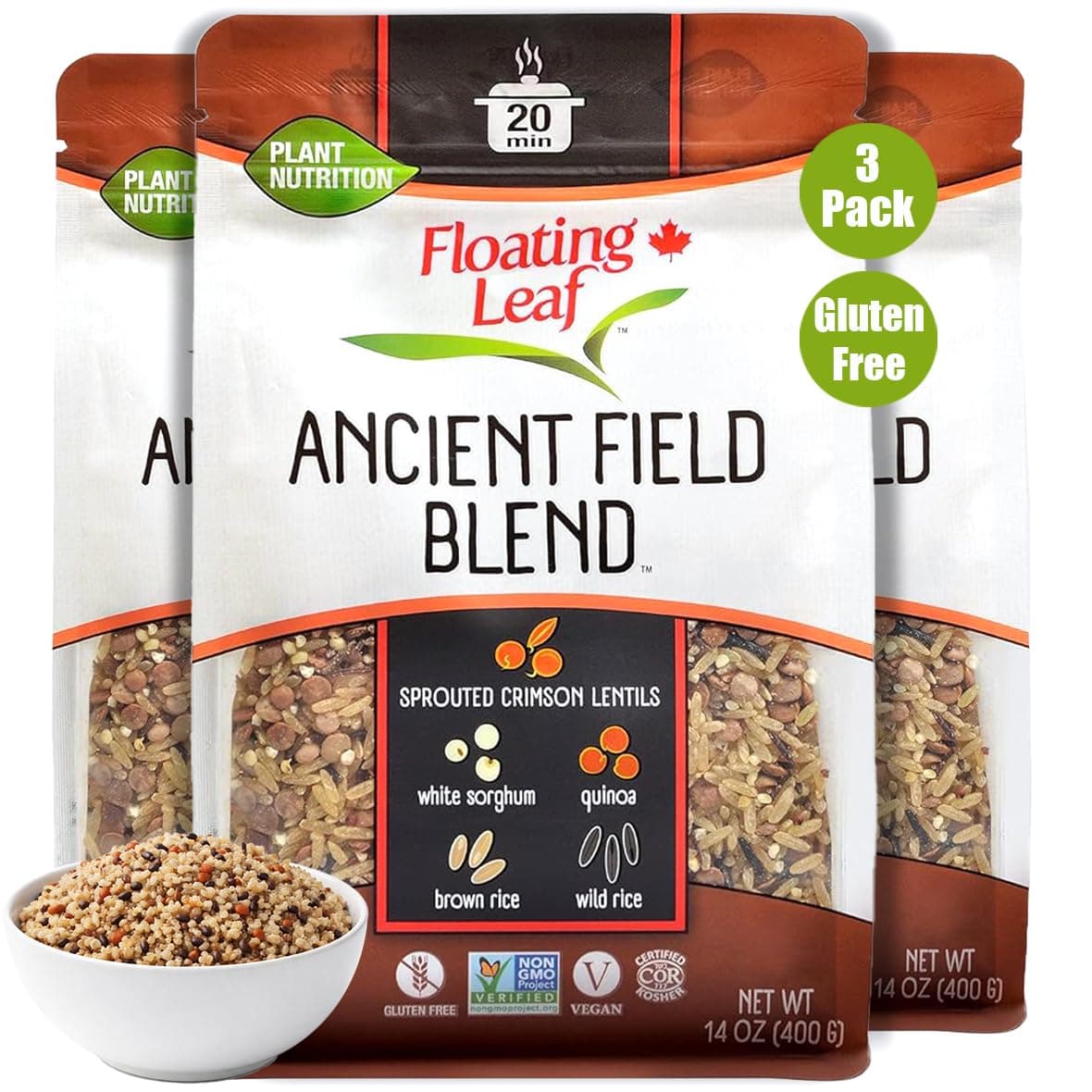 Wild Rice Blend - Non-GMO & Gluten free Rice | Wild Rice Blend with Sprouted Crimson Lentils, White Sorghum Grain, Brown Rice Quinoa (Pack of 3) 42 oz each | All Natural Vegan Plant Based Rice Mix