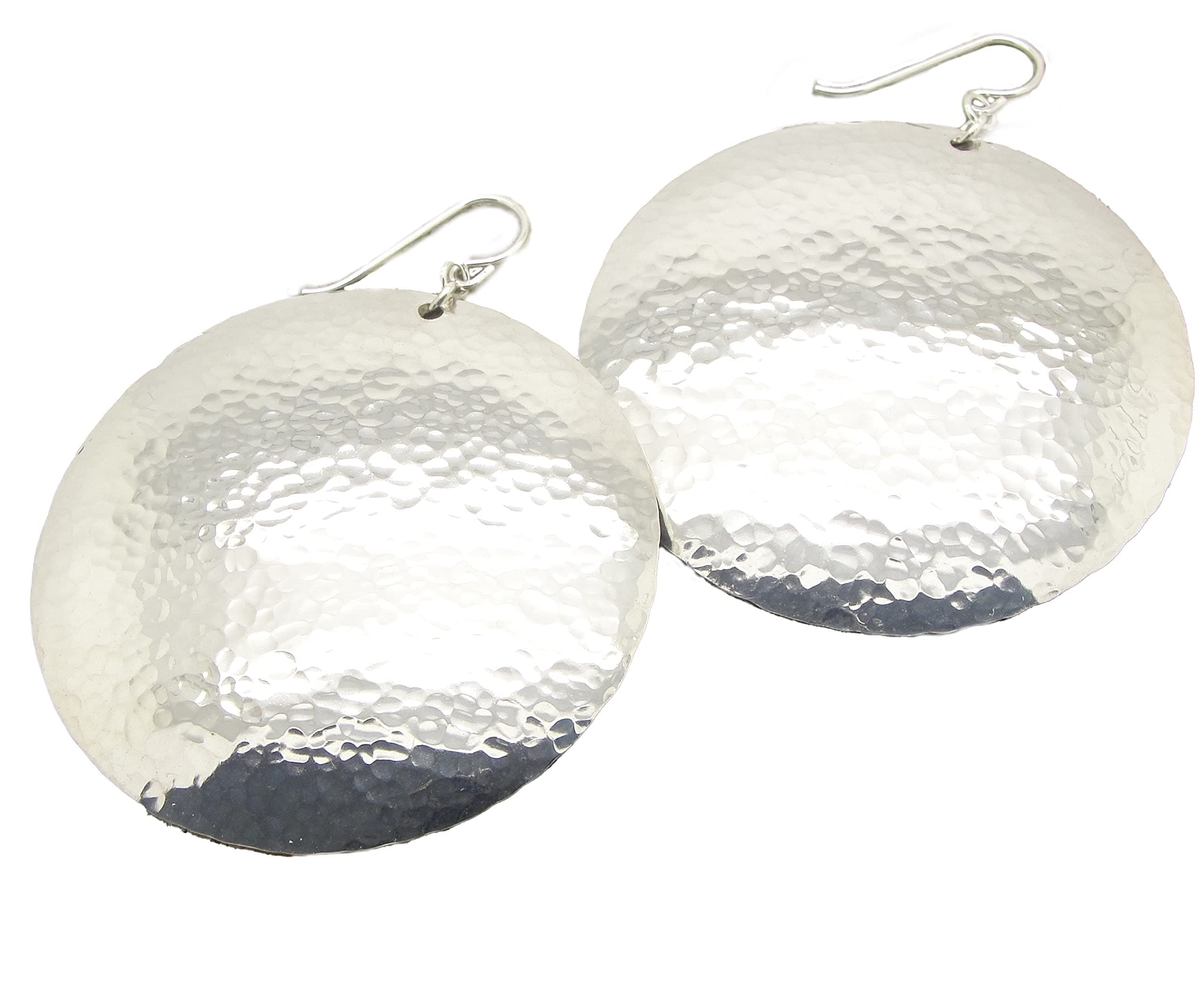 Extra Large 2 Inch Wide Sterling Silver Hammered Disc Earrings