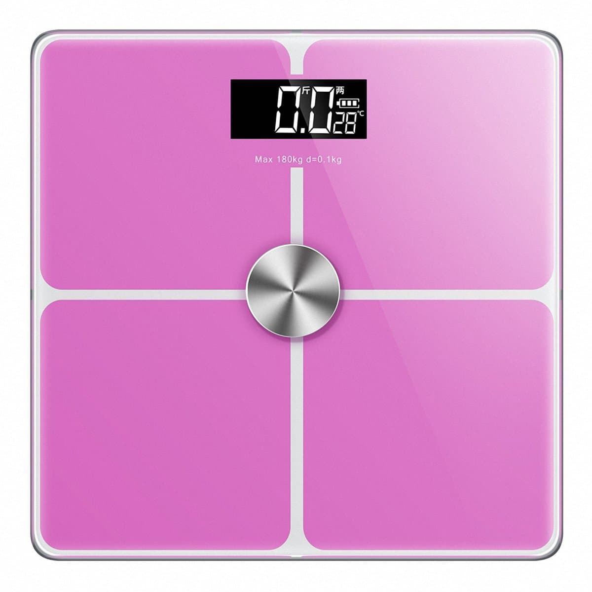 Bathroom Scale with Body Fat and Tempered Glass Precision Digital Technology LED Display Battery Weighing Health Scales,180kg?Pink,Square