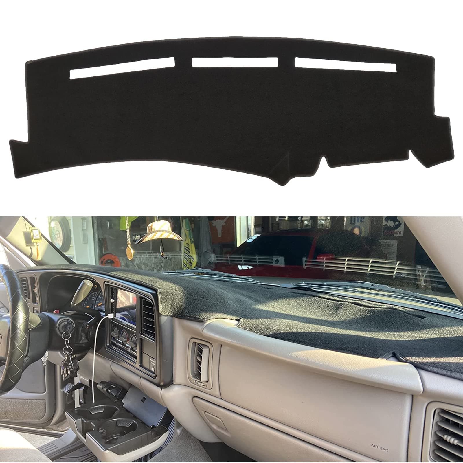 Dashboard Cover Dash Cover Mat Pad Compatible with 1999-2006 GMC Sierra/Chevy Chevrolet Silverado,2000-2006 GMC Yukon XL/Chevy Suburban Tahoe Avalanche(99-06, Black)
