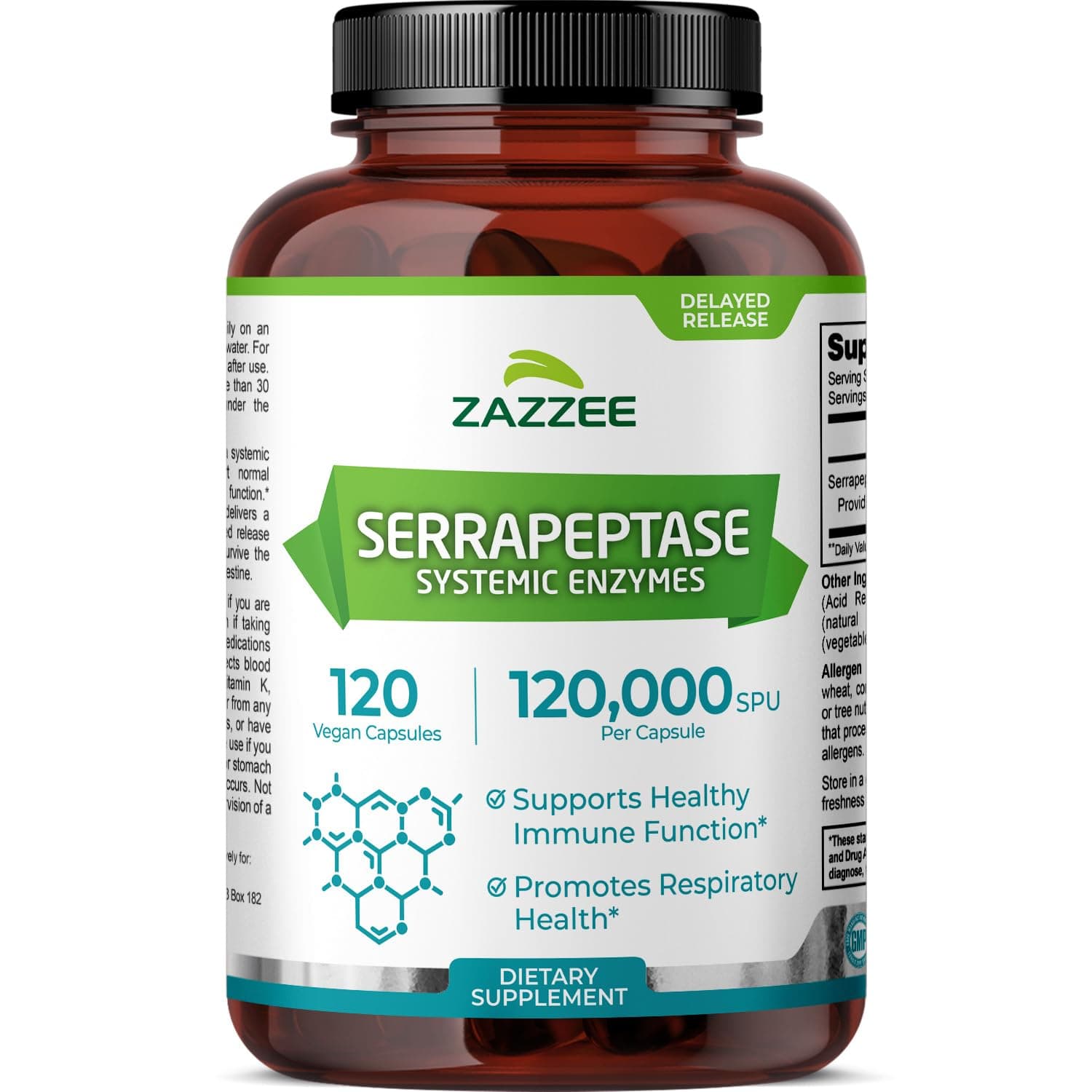 Delayed Release Serrapeptase, 120,000 SPU per Capsule, 120 Vegan Capsules, 4 Month Supply, Extra Strength, Potent and Concentrated Systemic Enzymes, 100% Vegetarian, All-Natural and Non-GMO