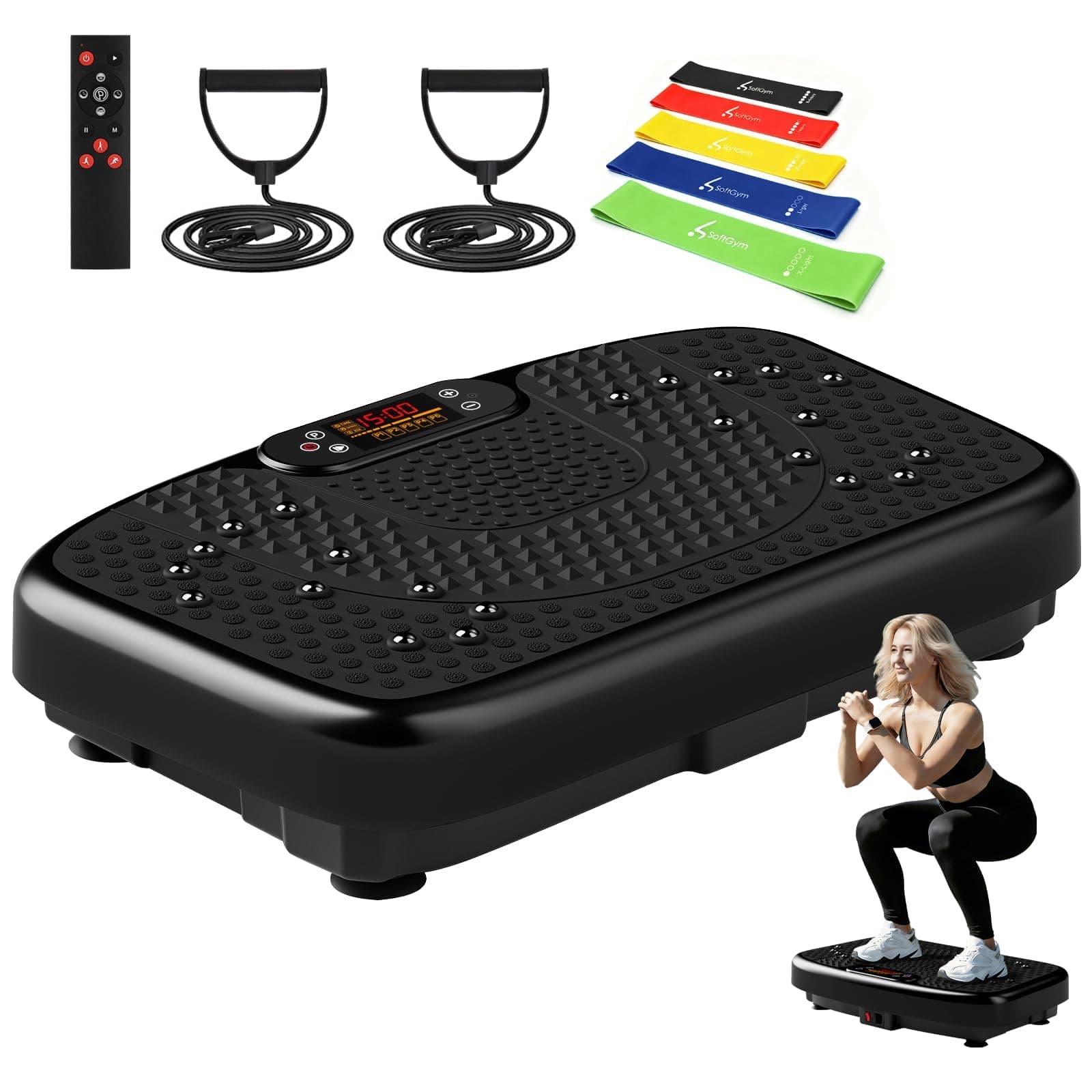 SoftGym Vibration Plate Exercise Machine for Lymphatic Drainage,Power Vibrate Stand Shake Board 450 Lbs Capacity Whole Body Workout Waver with Fitness Resistance Bands Weight Loss Gifts for Women Men