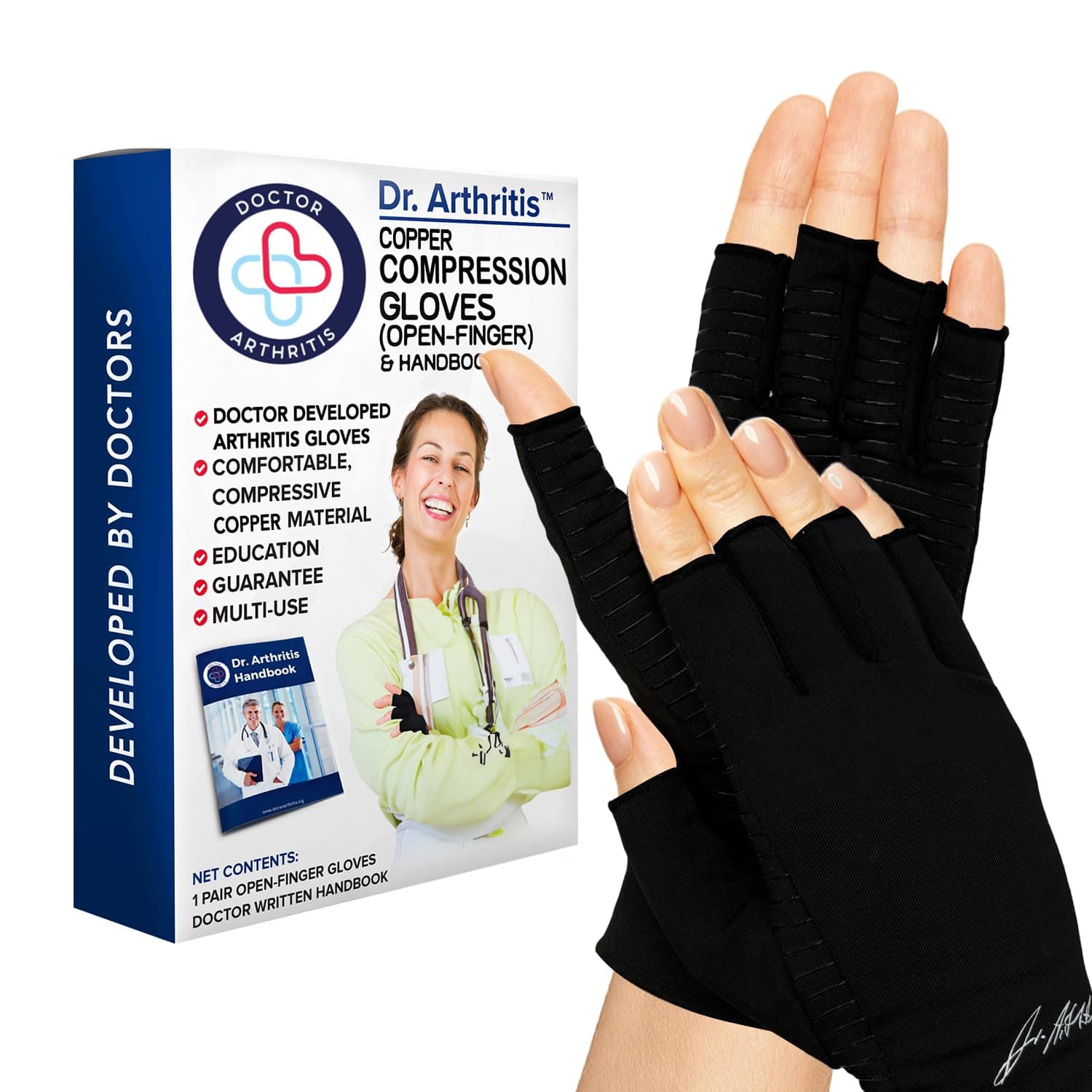 Dr. Arthritis Arthritis Copper Compression Gloves for Women and Men, Carpal Tunnel Gloves, Hand Brace for Arthritis Pain and Support (Black, Small)