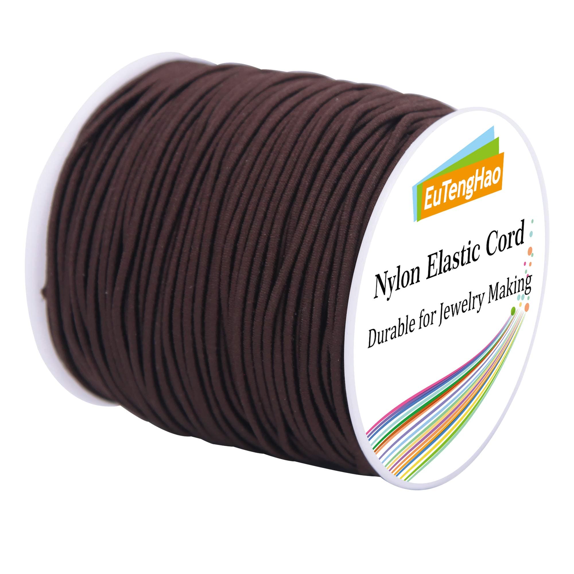 EuTengHao 1.5mm Brown Nylon Elastic String for Bracelet, Satin Nylon Stretch Cord, Hand Knitting Cord, Beading Thread, Bracelet Rope for Necklace & Jewelry Making (55Yards/1.5mm)