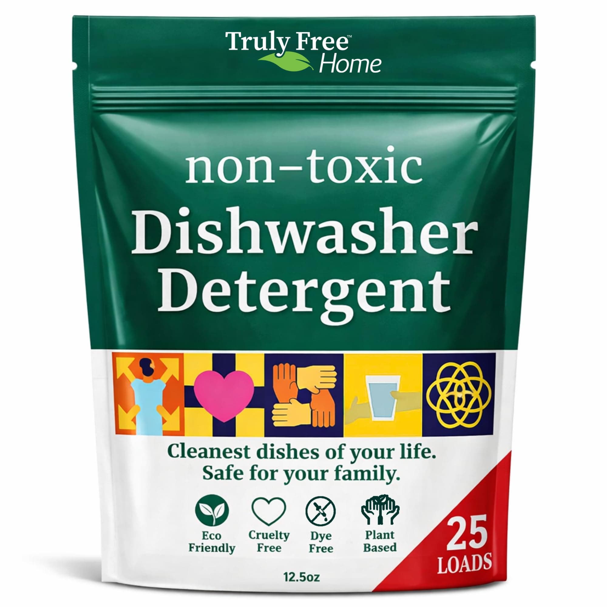 Truly Free Automatic Dishwasher Detergent Powder - Concentrated Dishwashing Detergent, Dish Soap, Hard Water Stain Remover, Kitchen Cleaning Supplies, No Harmful Ingredients - 12.5 oz (Pack of 1)