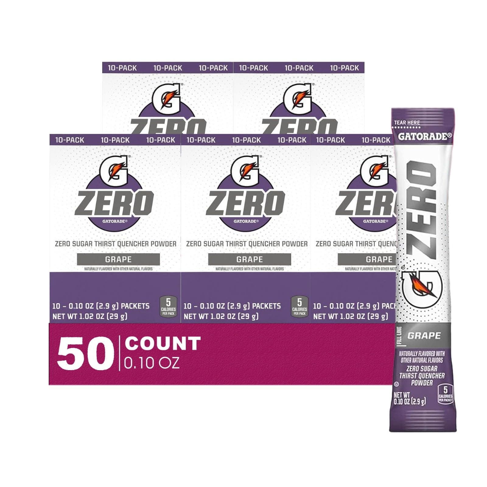 GatoradeZERO 50- Count of Zero Grape Thirst Quencher Electrolyte Enhanced Sports Drink Powder 0.10oz Packet