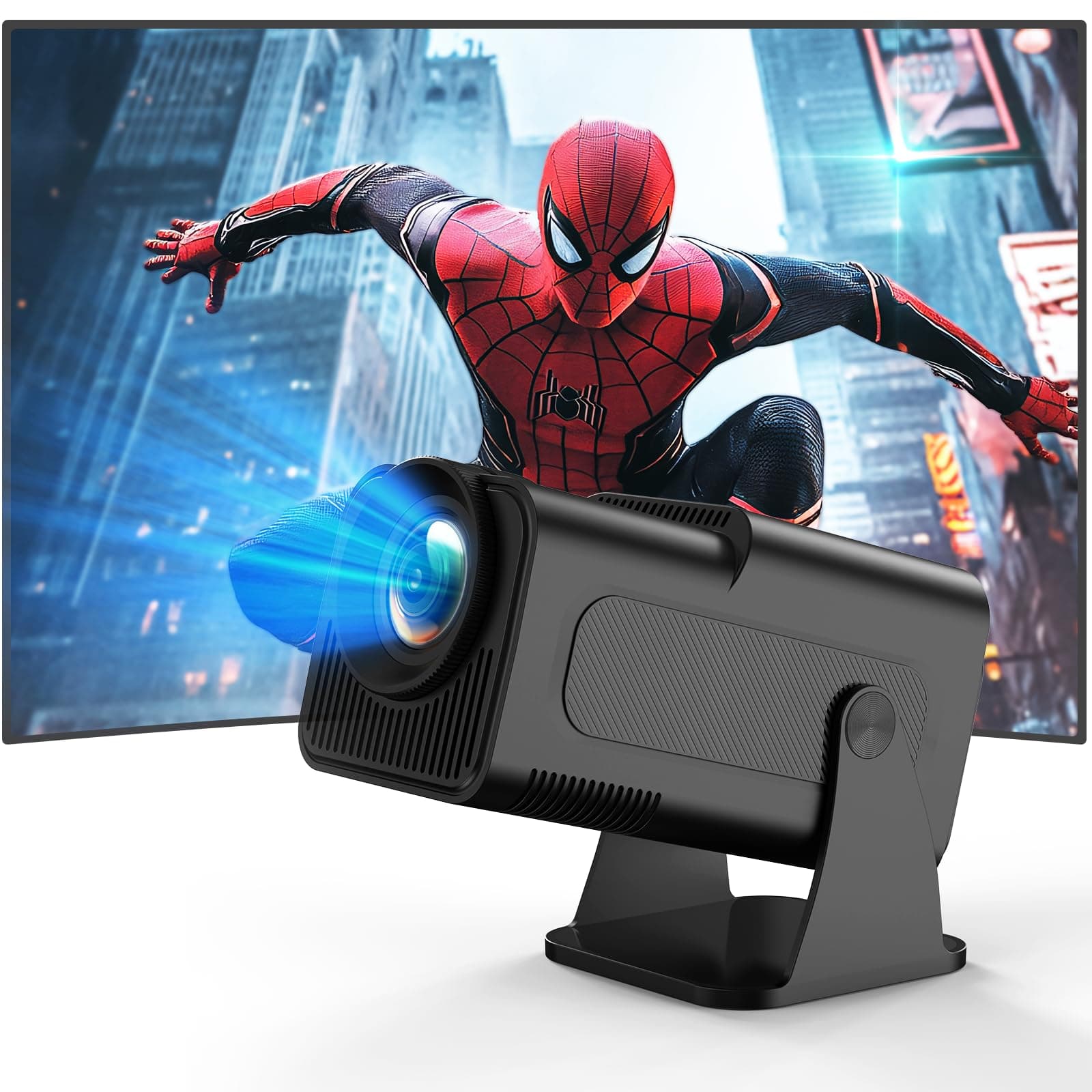 Mini Projector with WiFi and Bluetooth,1080P 2.4G/5G WiFi6, 180°Rotatable Portable Projector, Short Throw Smart Projector with Android TV 11.0, Auto Keystone, 150" Screen Theater Projector, Iron Gray