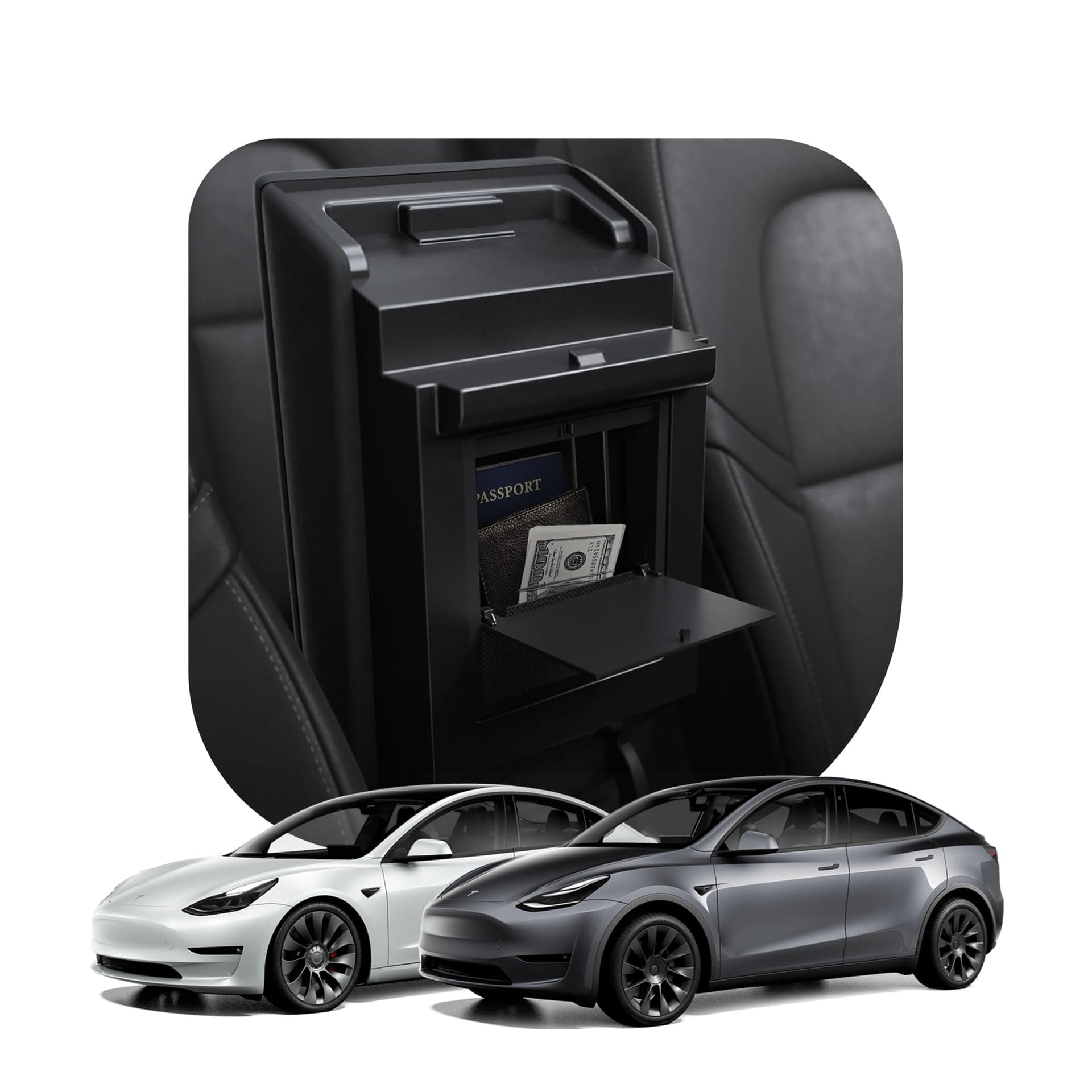 Spigen One-Touch Hidden Storage Box (Carbon Edition) for Tesla Model 3 (2021 to 2023) and Model Y (2021 to 2024) Center Console Organizer Armrest