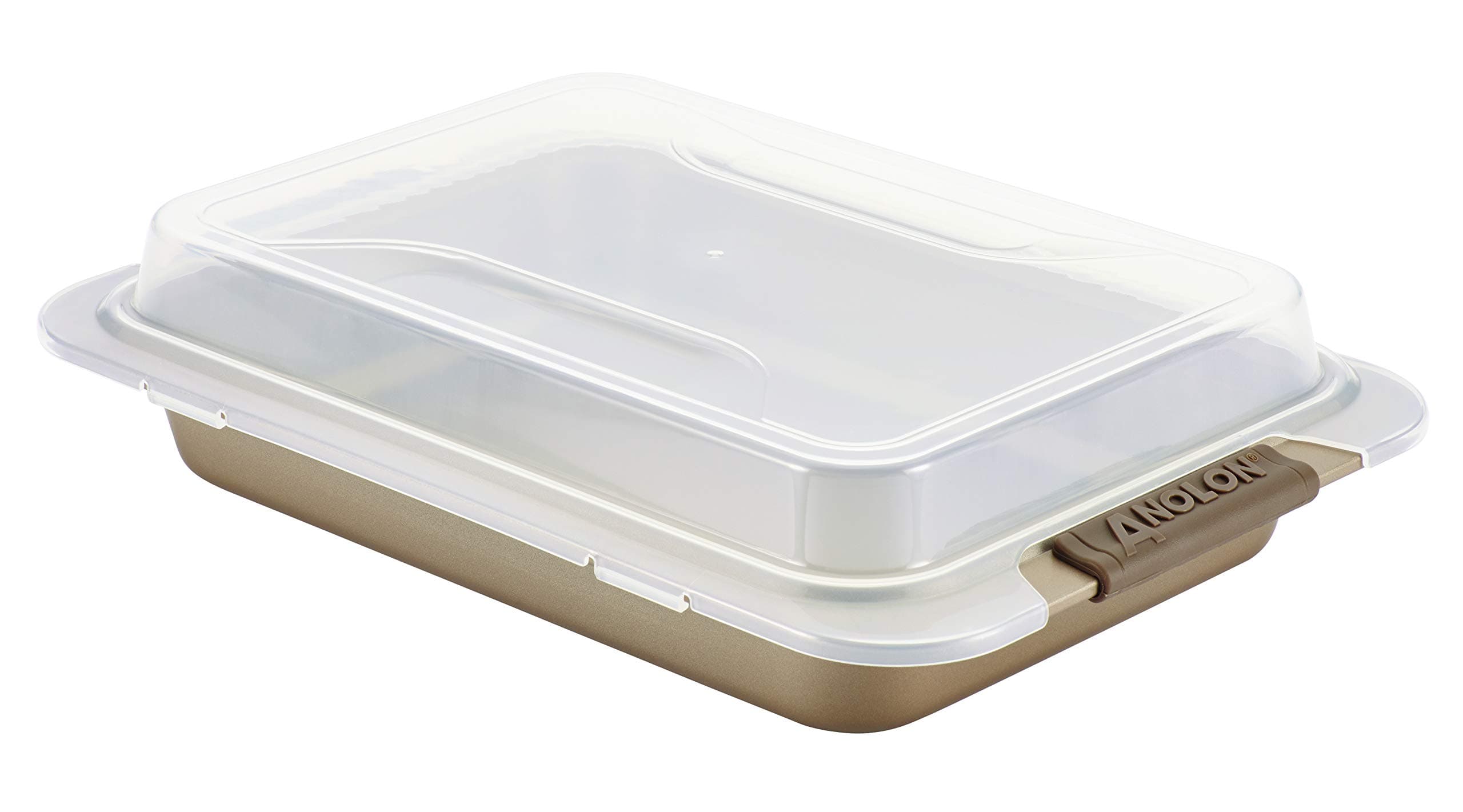 Bronze Nonstick Baking Pan With Lid / Nonstick Cake Pan With Lid, Rectangle - 9 Inch x 13 Inch, Brown