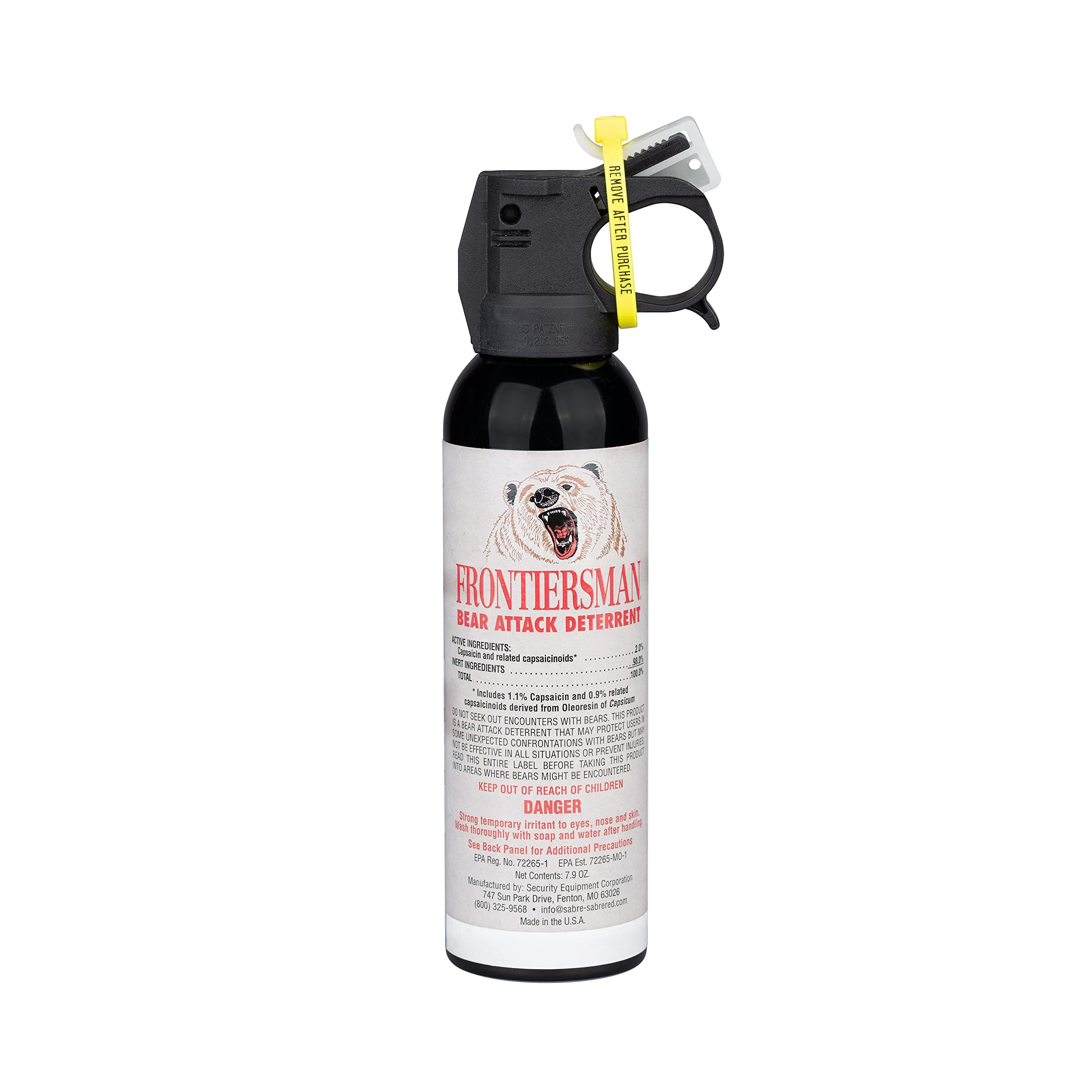 Frontiersman 7.9 fl oz. Bear Spray, Maximum Strength 2.0% Major Capsaicinoids, Powerful 30 ft. Range Bear Deterrent, Outdoor Camping & Hiking Protection, Quick Draw Holster & Multipack Options