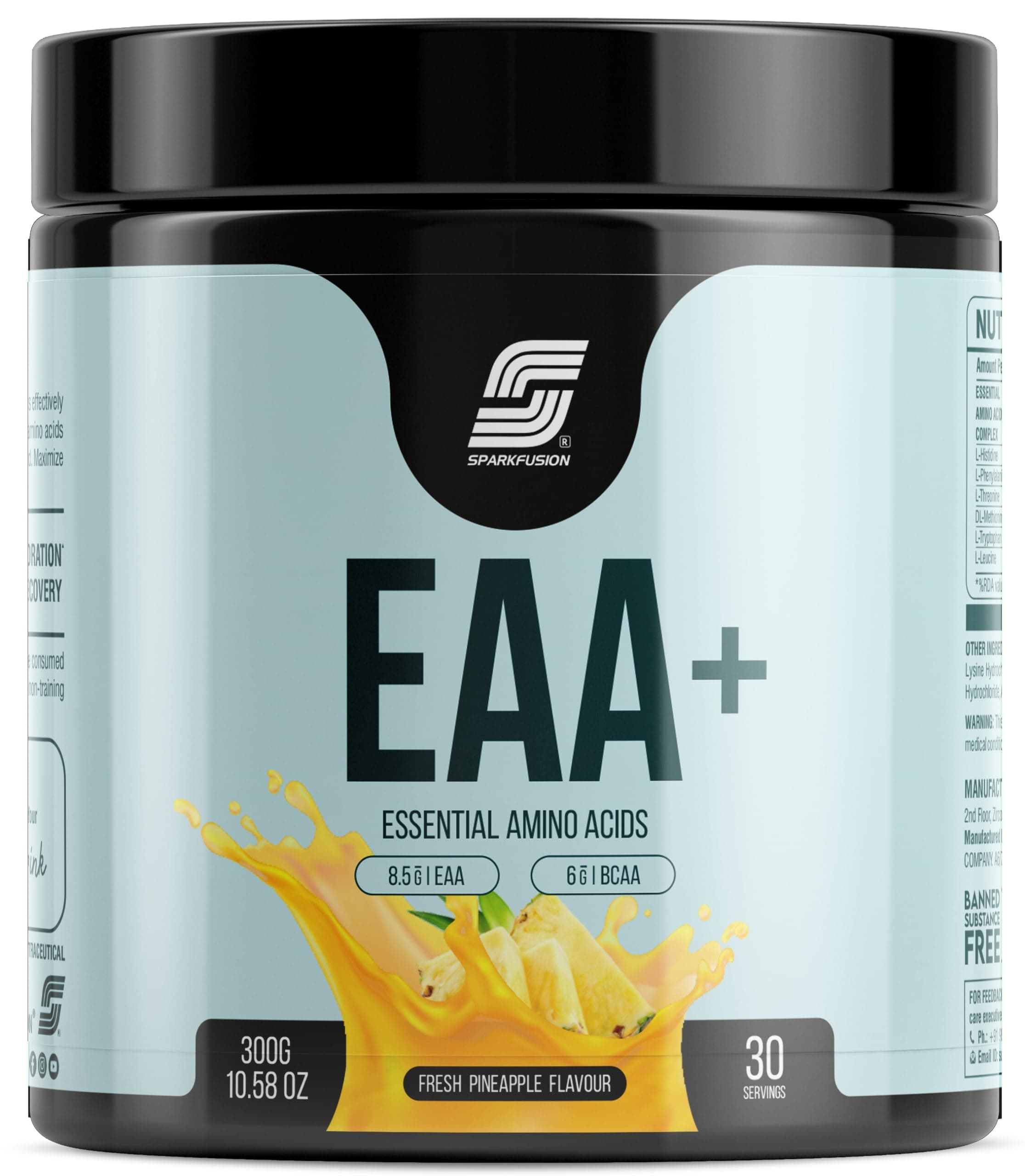 8500 mg Eaa+ & 6000mg Bcaa (300 gm) Essential Amino Acids | Pre/Intra Workout and Muscle Growth & Recovery | All 9 Essential Amino Acid EAA Powder (Fresh Pineapple)