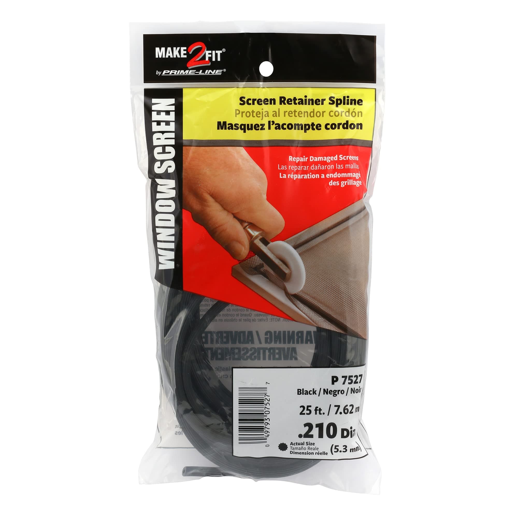 Prime-Line P 7527 Screen Retainer Spline, 0.210 In., 25 foot, Black (1 Roll)