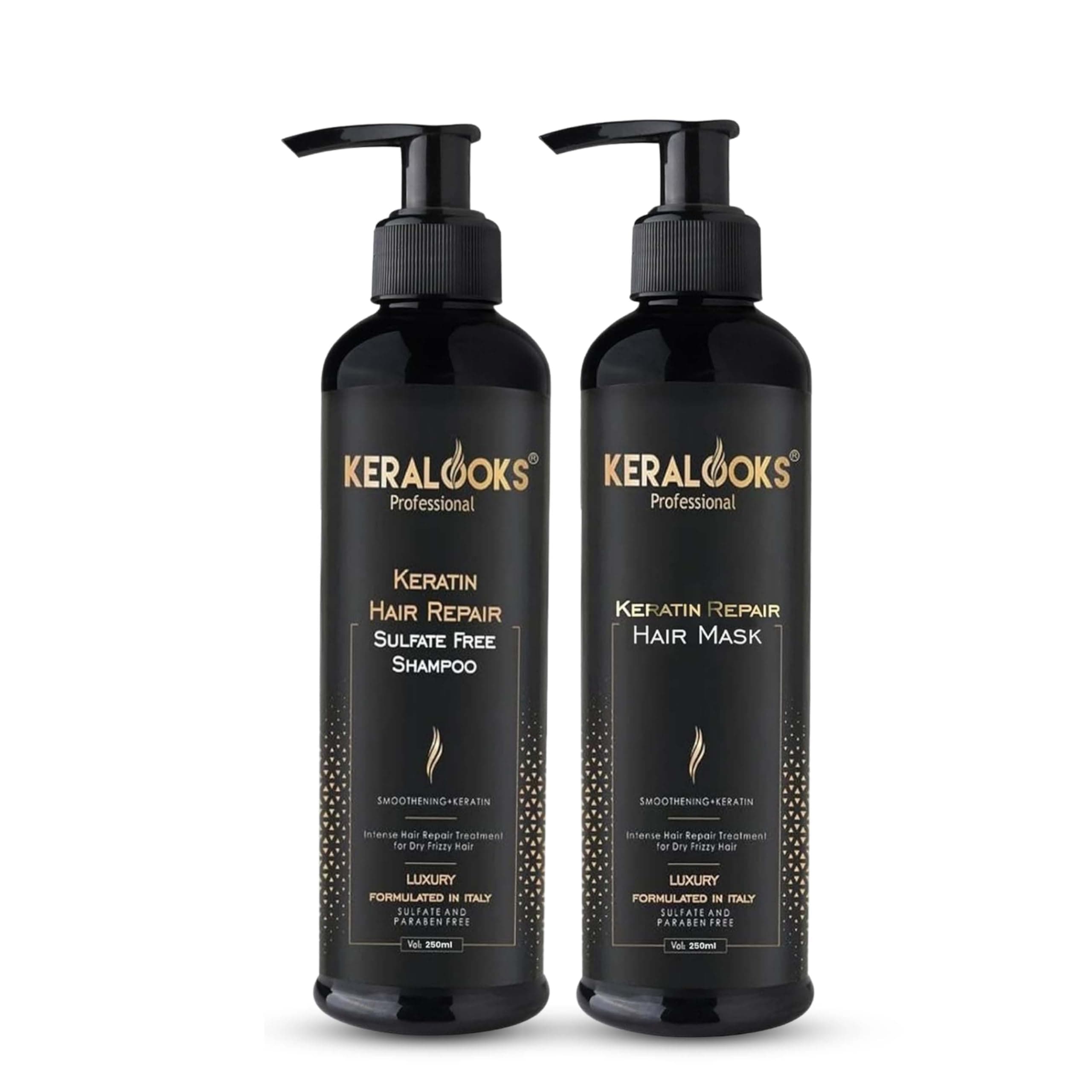 - Keratin Hair Mask & Shampoo Combo Pack (250ml Each) – Deep Conditioning, Damage Repair, Frizz Control – Sulfate-Free