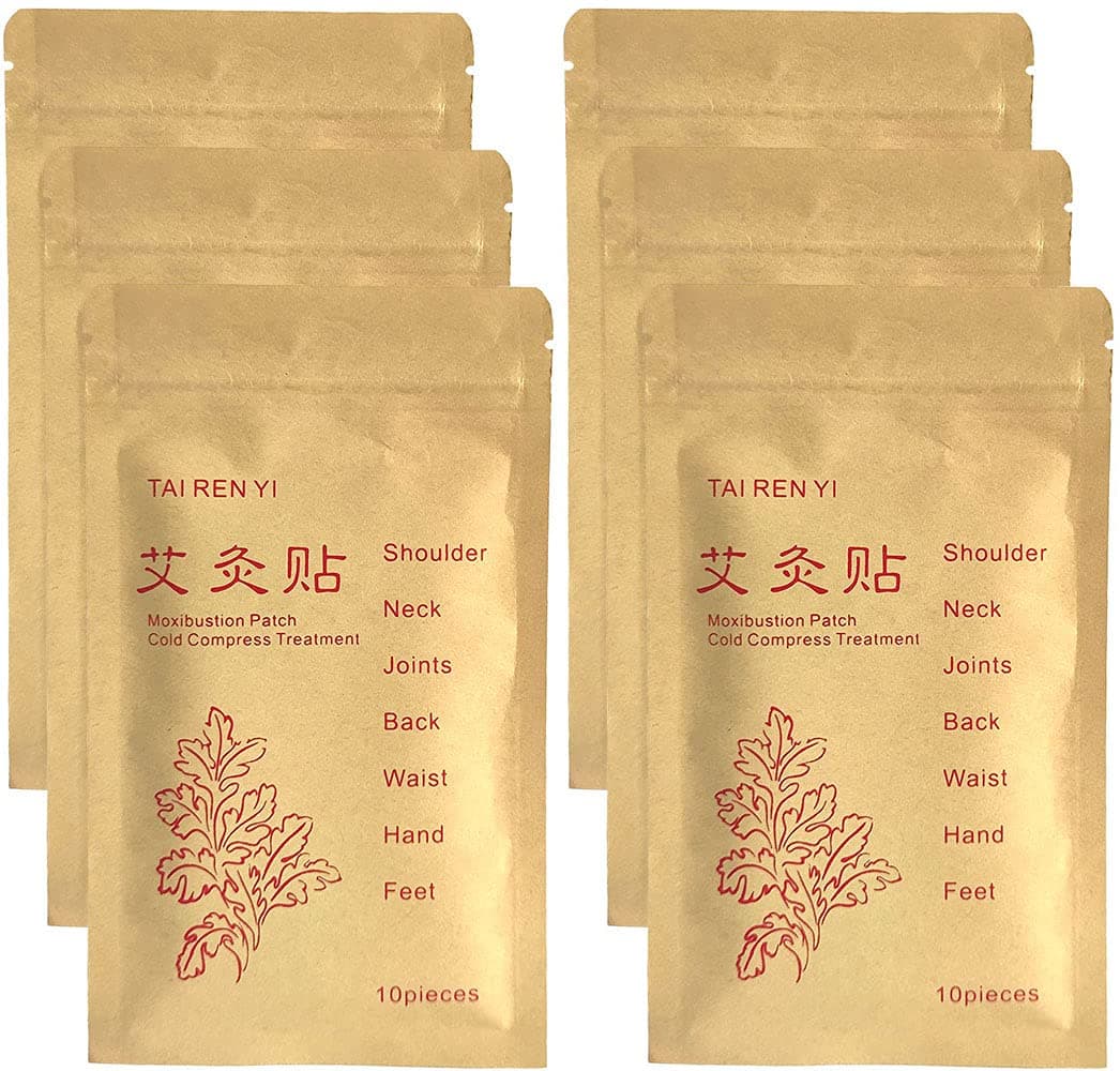 60pcs Muxibustion Patch Warm Plaster Moxa Sticker Chinese Mugwort Leaf Foot Pads Pain Relieve for Neck, Back, Knee, Waist, 7x10cm