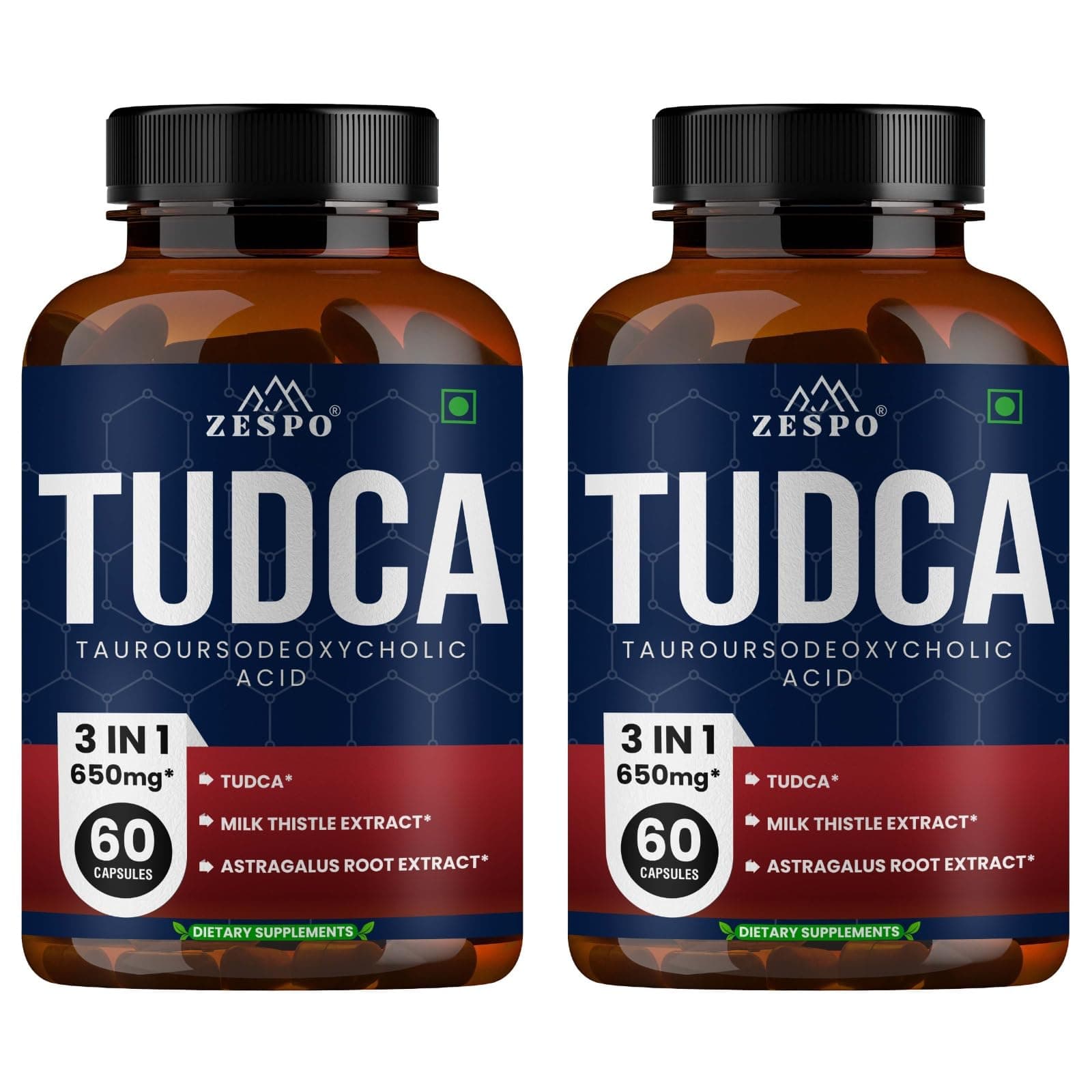 ZESPO Premium Liver Support Blend - TUDCA with Milk Thistle & Astragalus for Detoxification, Digestive Health & Immune Boost - Pack of 2