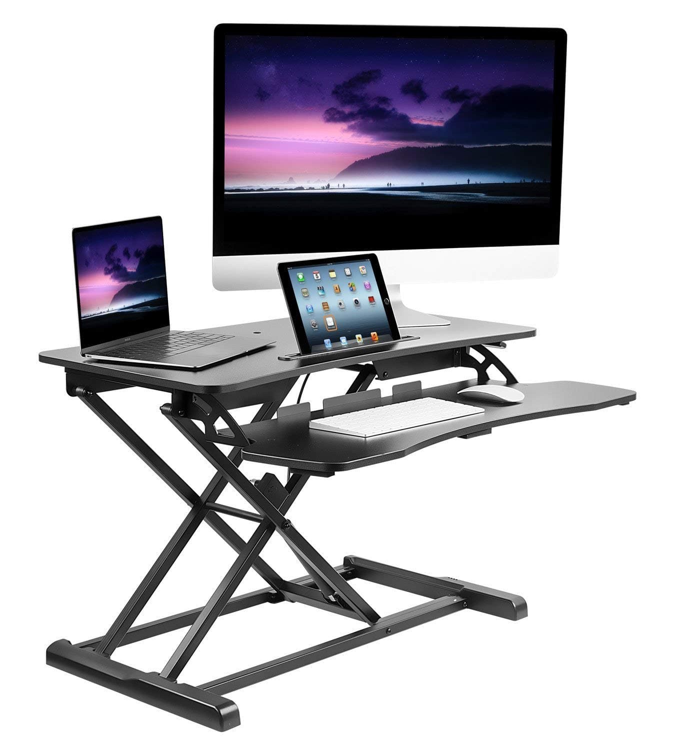 Mount-It! Adjustable Standing Desk Converter With Keyboard Tray, Ergonomic Tabletop Sit Stand Worksation 31.5 Wide for Desktop and Laptop Computers