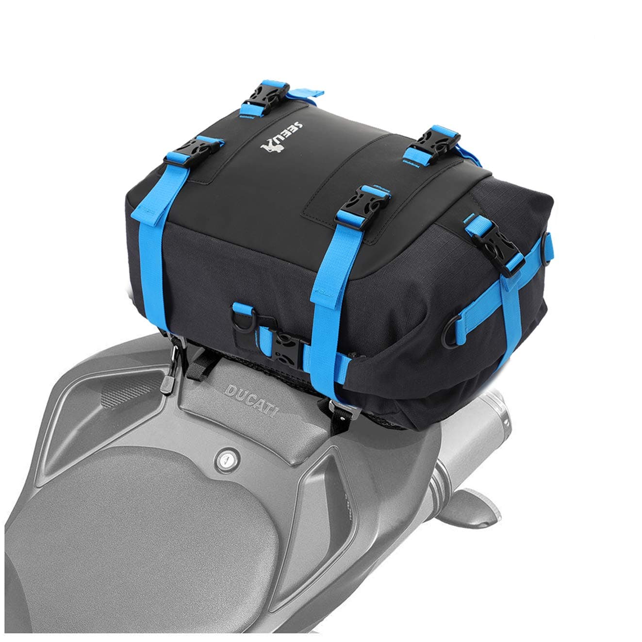 Motorcycle Tail Bag, Universal Motorcycle Seat Bag With Helmet Net, Blue, 20 Liters