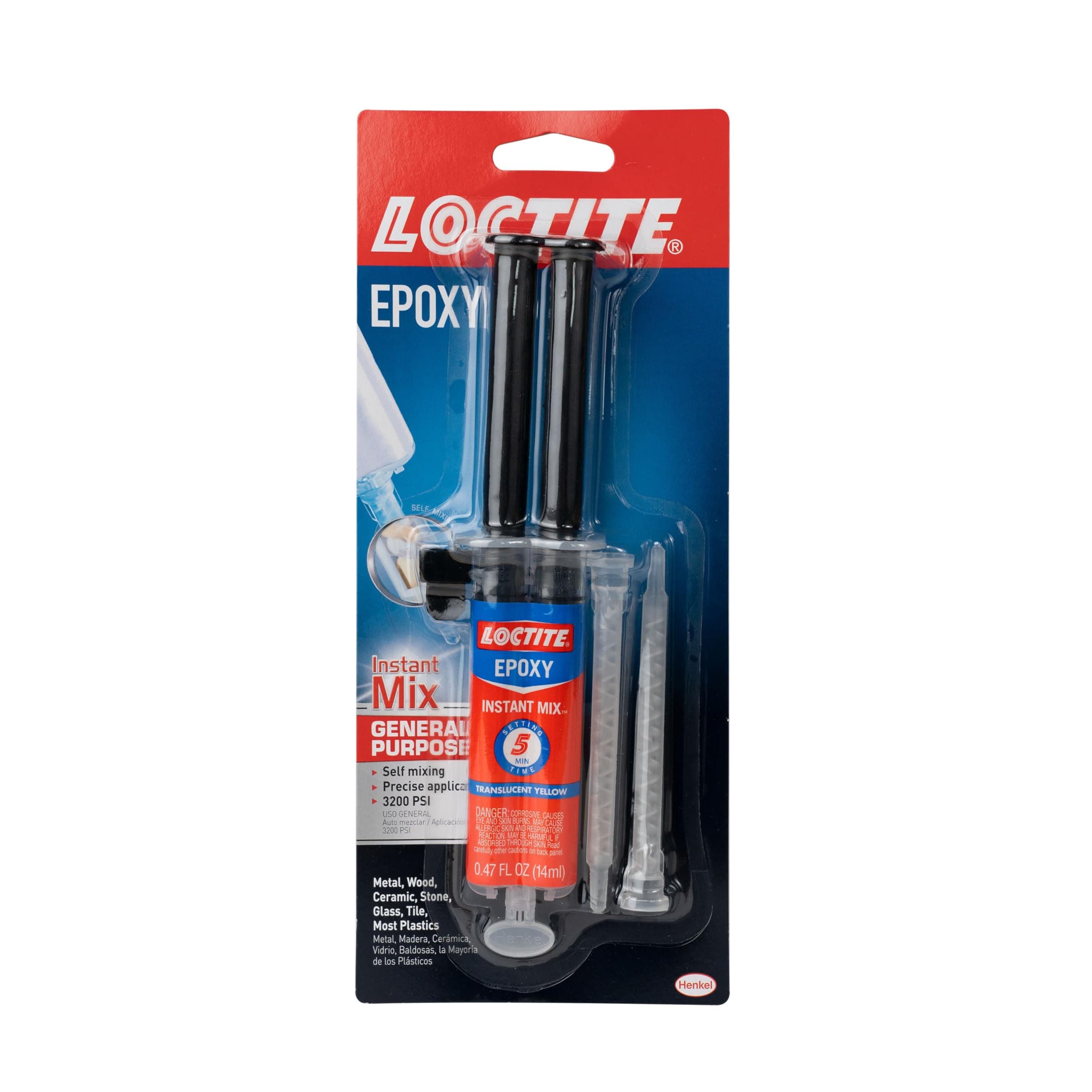Loctite Epoxy Instant Mix, Translucent Yellow 5 Minutes, 0.47 fl oz Syringe, Pack of 2