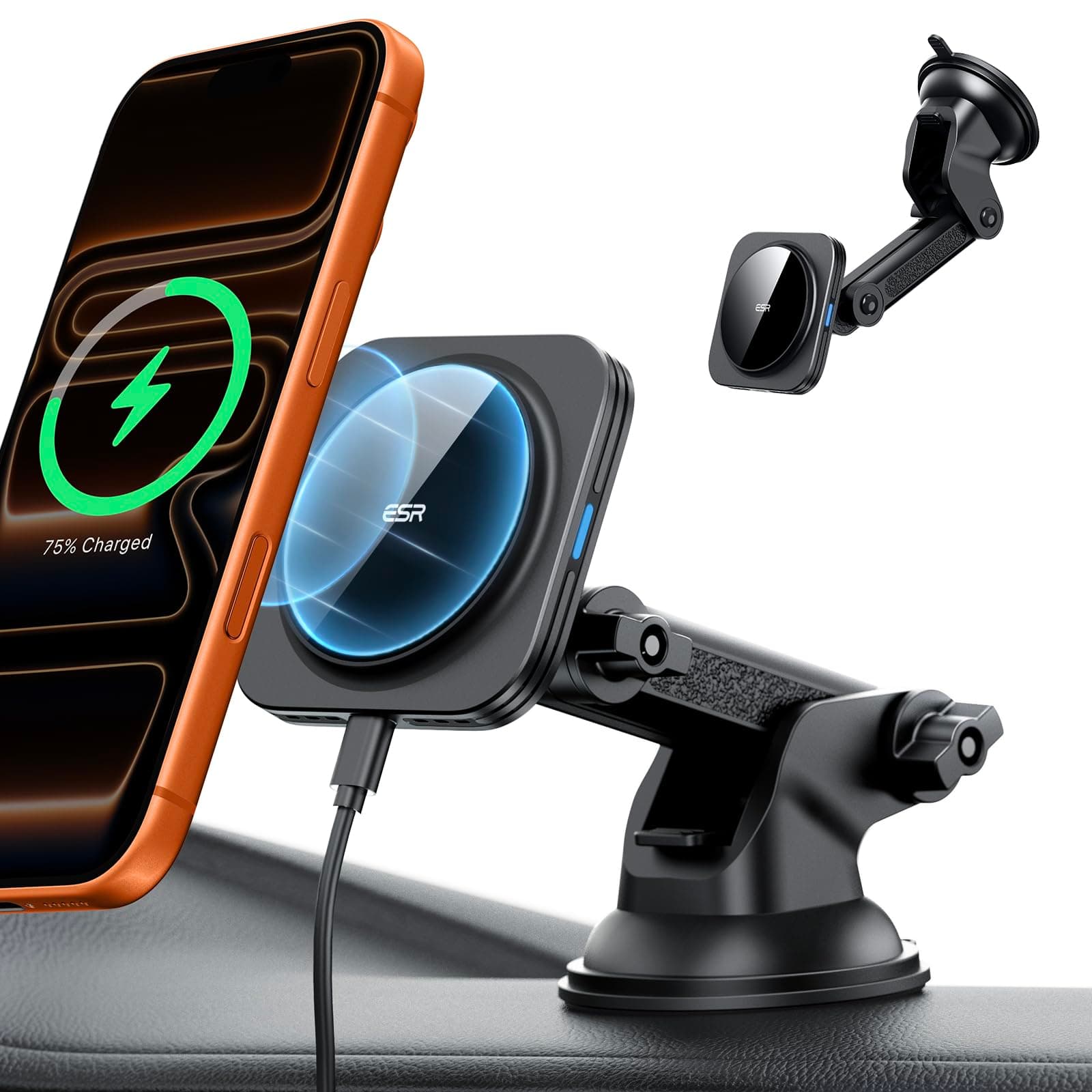 ESR for 15W MagSafe Car Mount Charger, Dashboard/Windshield Suction Cup Wireless MagSafe Car Charger for iPhone 17e Air 17 Pro Max 16 15 14 Plus 13 12 Mini, Galaxy S25/S26 Series, Fast Charging