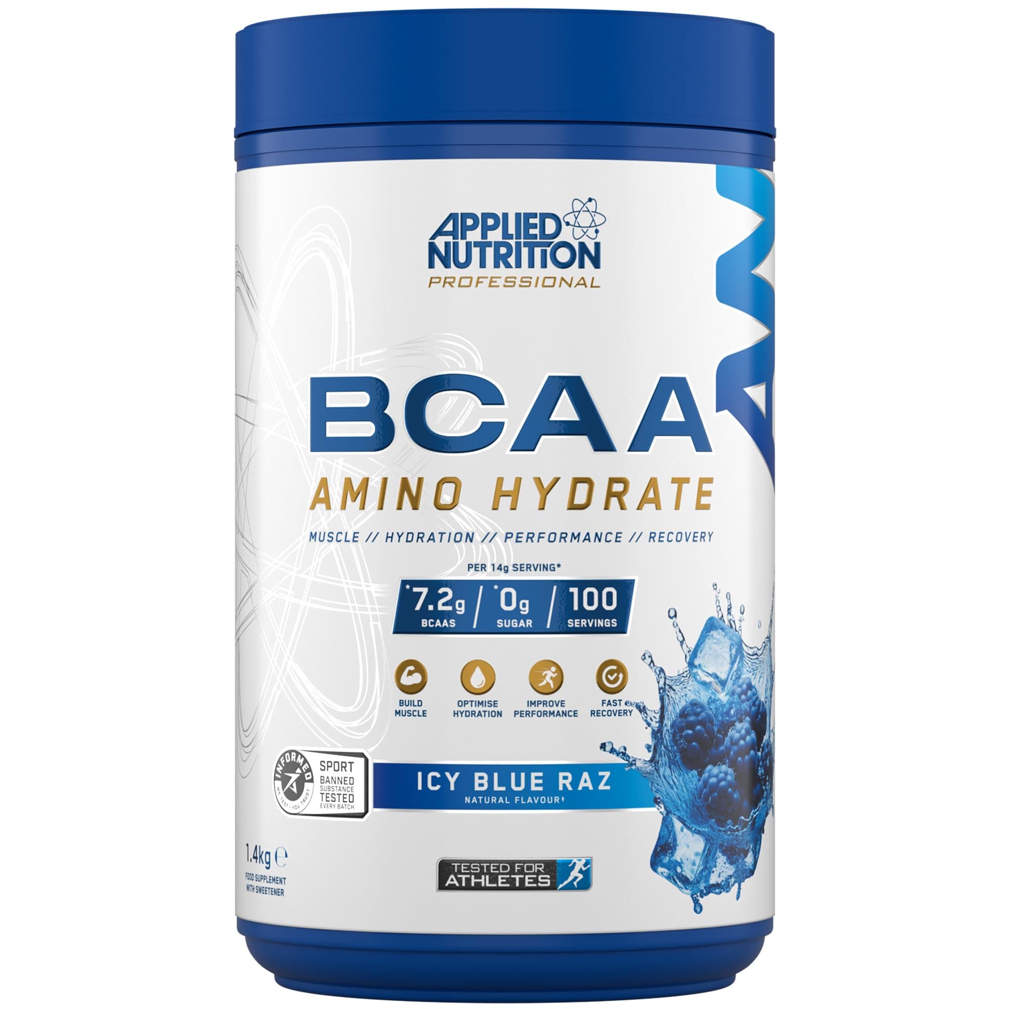 Applied Nutrition BCAA Powder - Branched Chain Amino Acids BCAAs Supplement, Amino Hydrate Intra Workout & Recovery Energy Drink (1.4kg - 100 Servings) (ICY Blue Raz)