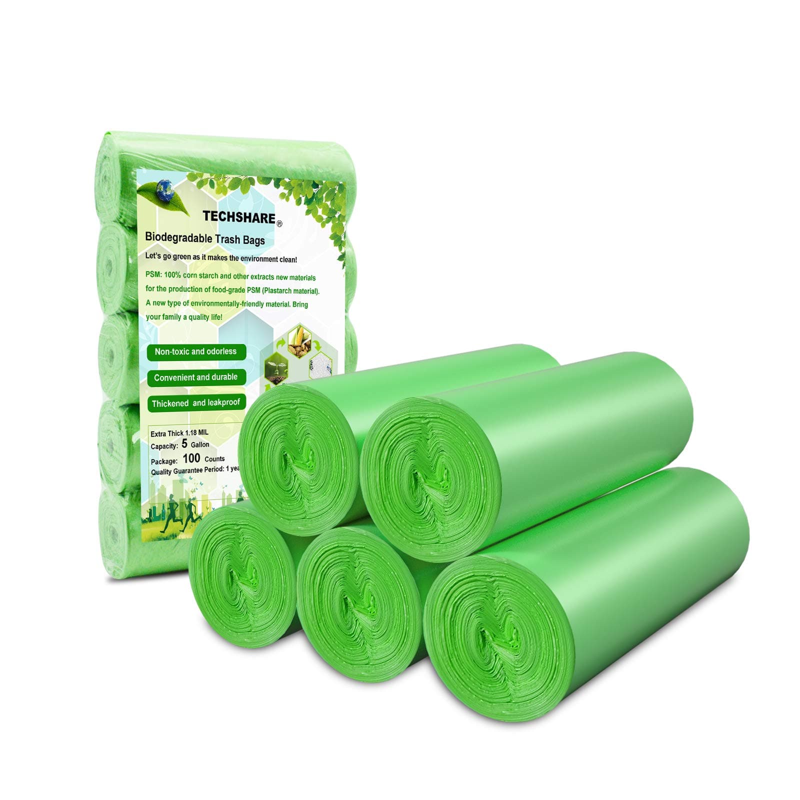 Biodegradable Trash Bags 4-6 Gallon, 100 Counts, Extra Thick Small Trash Bag Recycling Garbage Bags For Kitchen Bathroom Yard Office Wastebasket Car