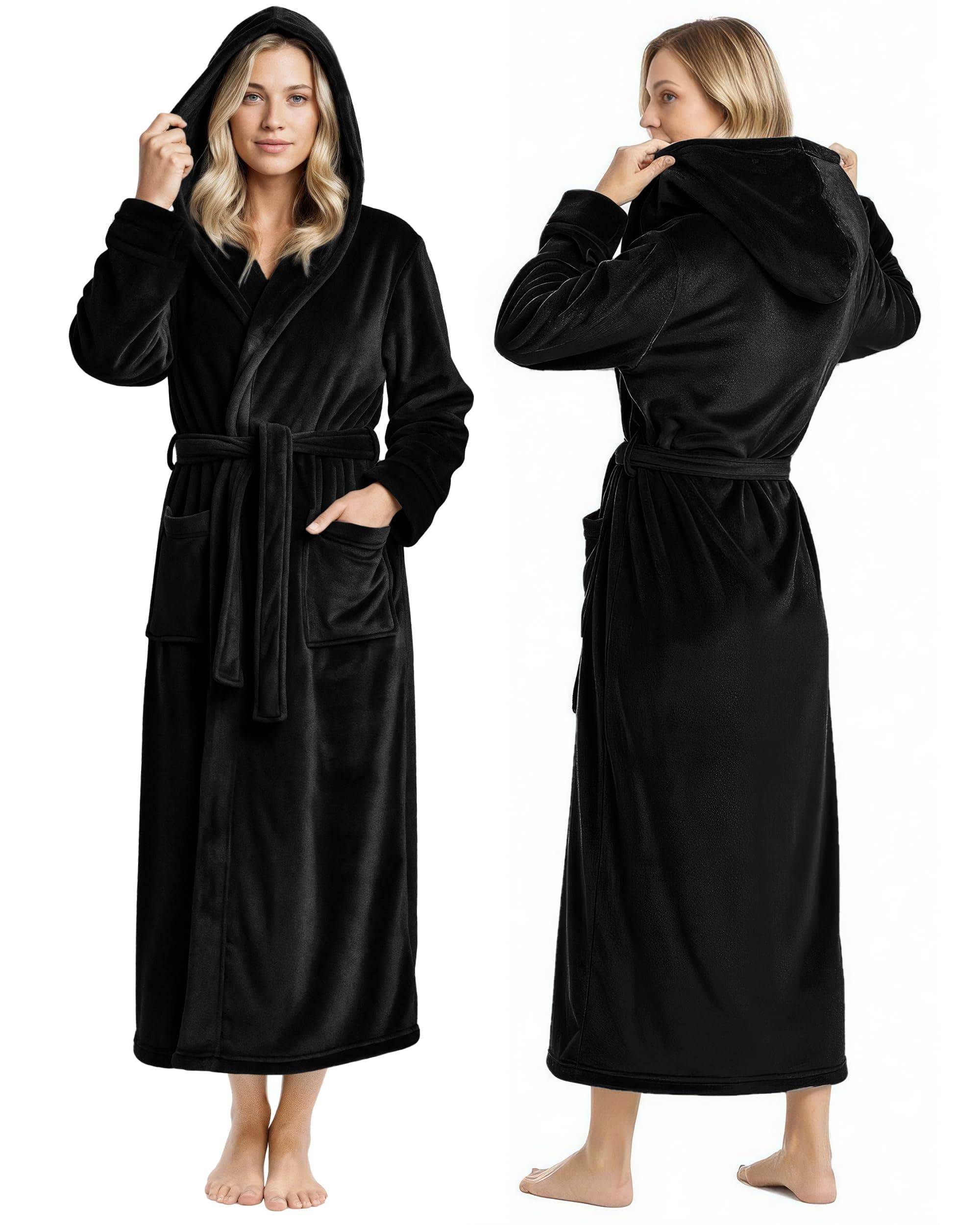 Premium Womens Robe with Hood, Plush Fleece Long Bath Robe for Women, Fluffy Soft Women's Bathrobe