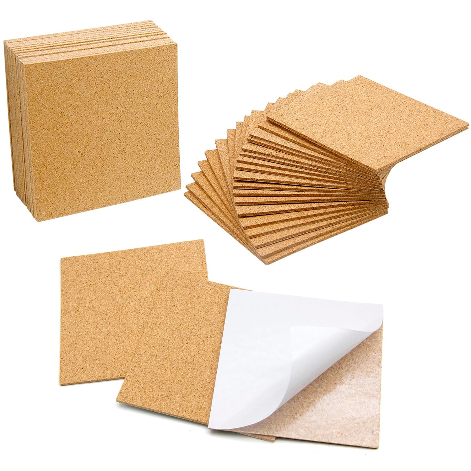 Blisstime 36 PCS Self-Adhesive Cork Sheets 4"x 4" for DIY Coasters, Cork Board Squares, Cork Tiles, Cork Mat, Mini Wall Cork Board with Strong Adhesive-Backed