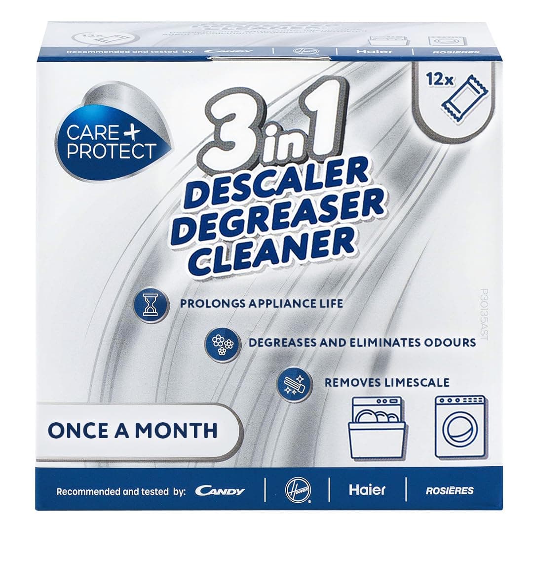 Care+Protect 3 in 1 Washing Machine - Dishwasher Cleaner - Limescale Remover - Degreaser - Hygienic Cleaner - Universal - 12 Sachets for 12 Months Supply
