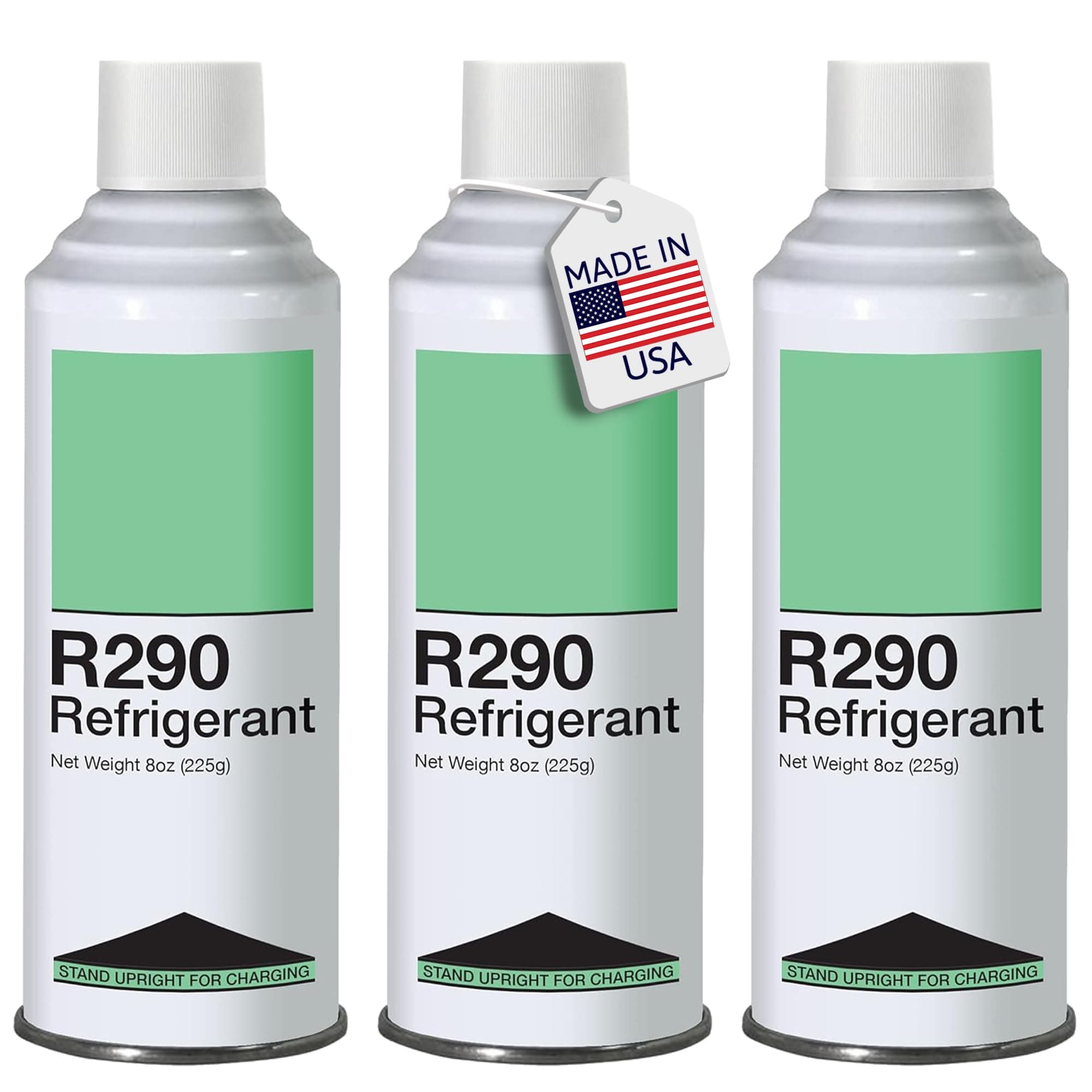 Leak Saver R290 Refrigerant 3-Pack - 8oz Upright Charging Self Sealing Can - Can Stand Upright While Charging - Made In The USA (Adapter Not Included)