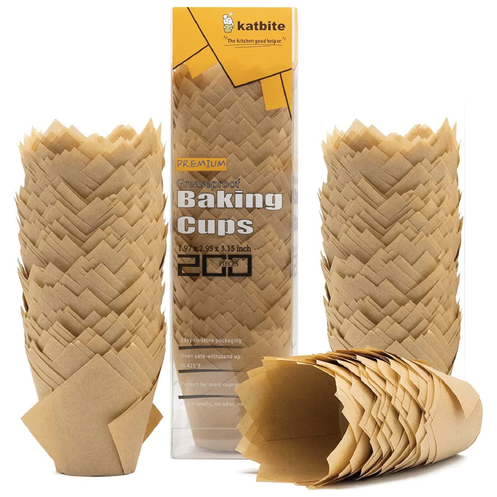 Katbite Muffin Cases 200 PCS, Standard Muffin Liners, Heavy Duty Disposable Baking Cups (Brown)