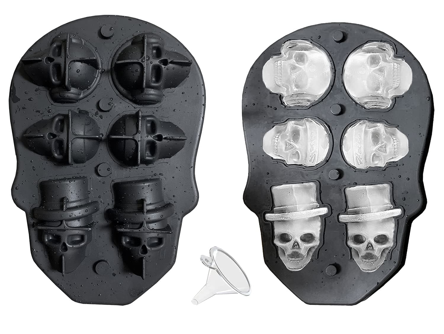 JETKONG 6 Cavity Skull Ice Maker Silicone Skull Shaped Ice Mold Skull Ice Cube Tray for Whiskey, Cocktails and Beverages