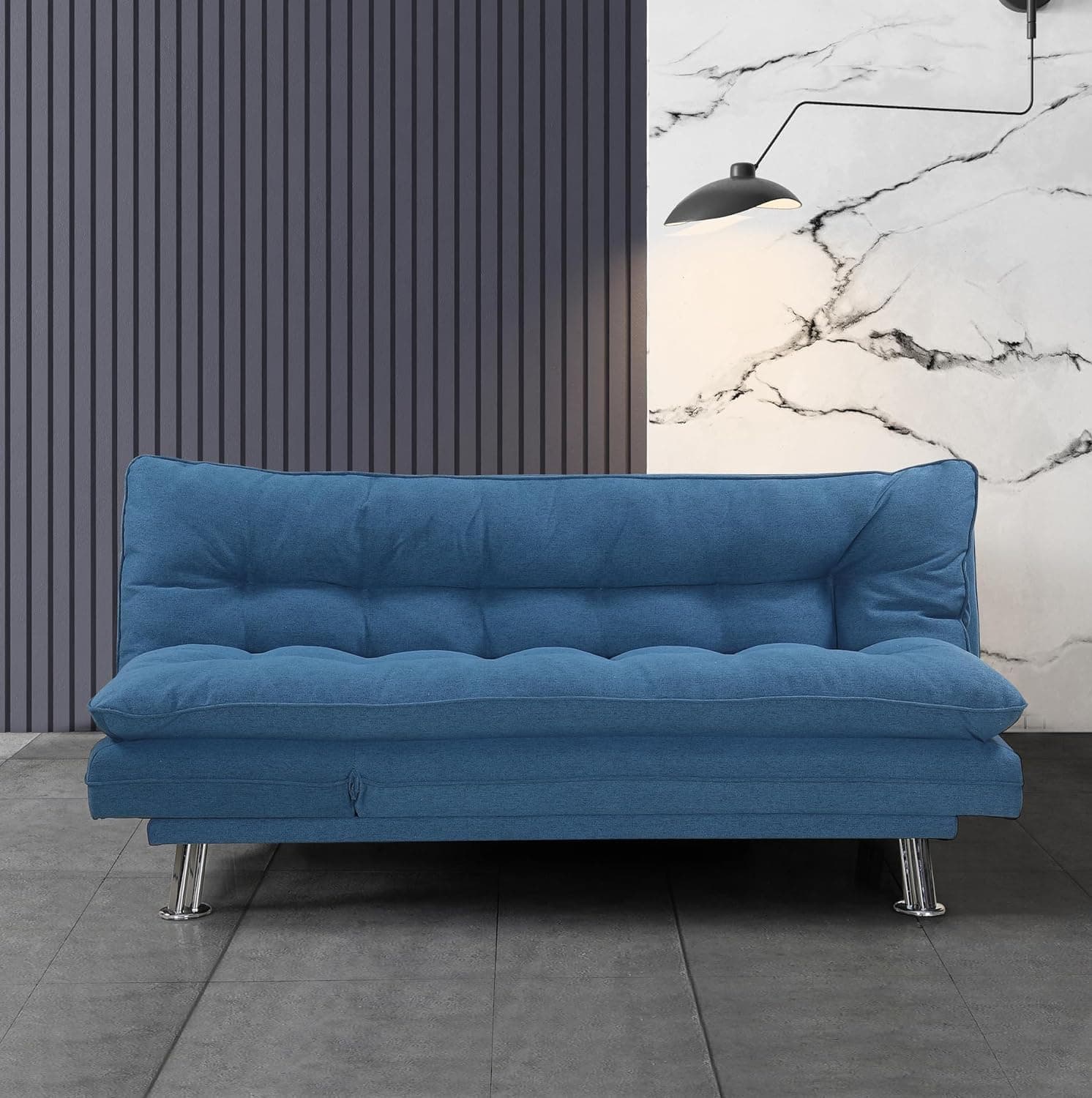 Karnak Home Amos Sofa Cum Bed I Sleeping Fabric Sofa I Three Seat Sofabed I Modern Design Living Room Sofa K-S208 Color (Blue)