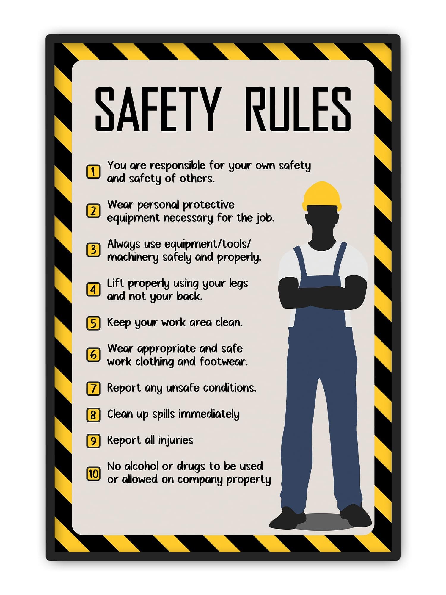Centiza 16x24 Inch Modern Rectangular Safety Poster, Corporation Workplace Safety Rules, Wall Mount, Tube Material, Office & Factory Decor