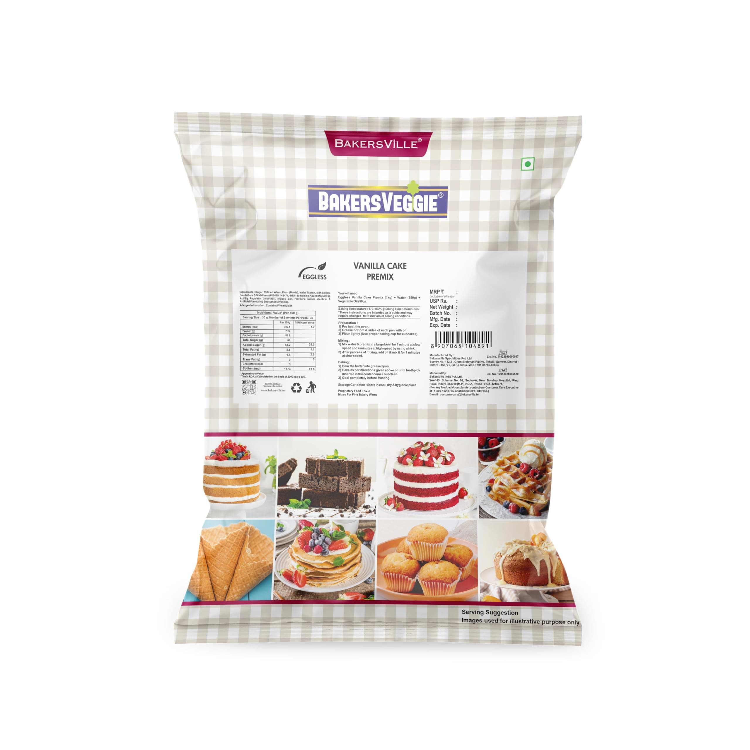 Bakersveggie Eggless Cake Premix, 1 Kg (Vanilla Cake Premix)