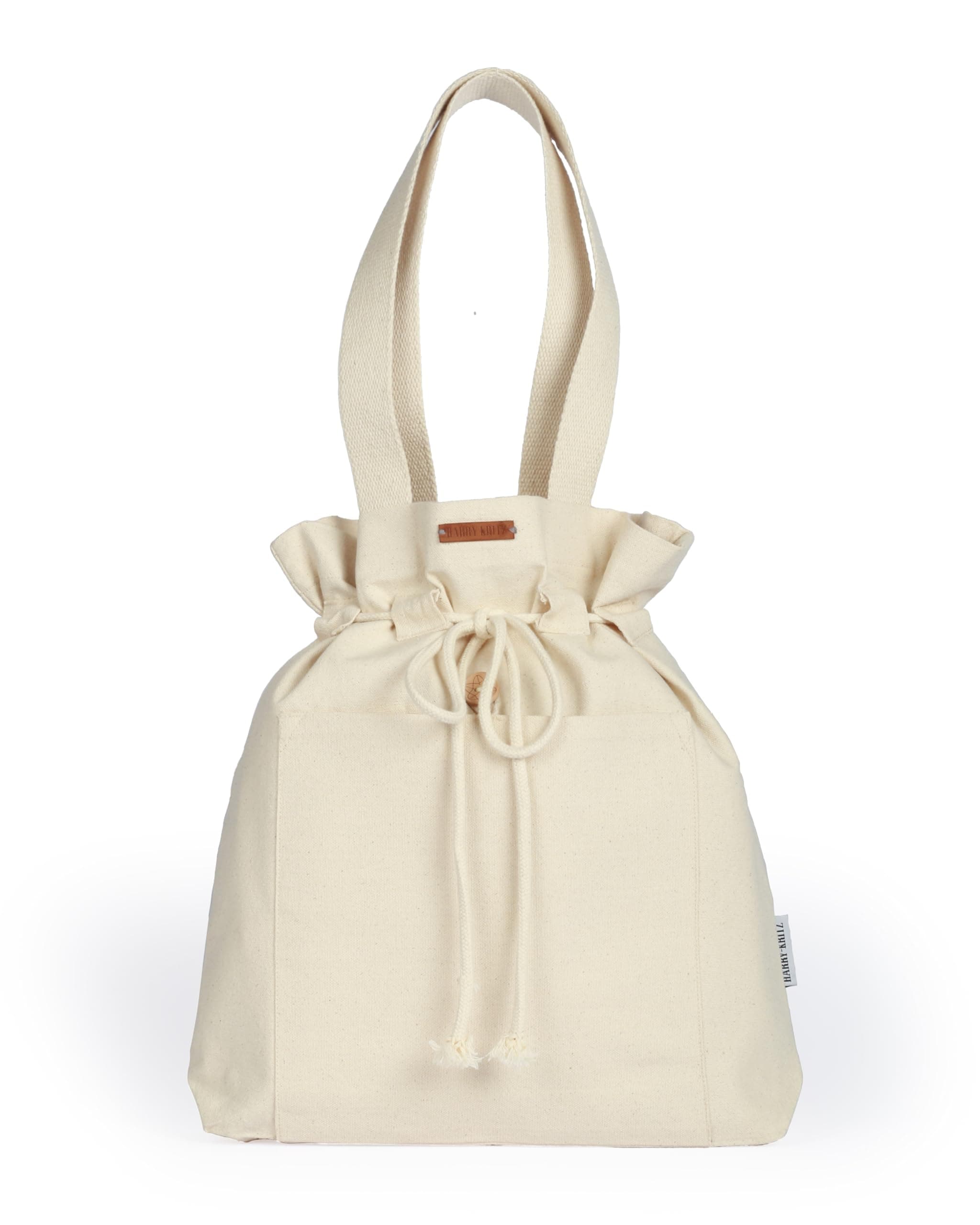 Women's Canvas Tote Bag with Drawstring 100% Organic Cotton Tote for College & Daily Use, Beige