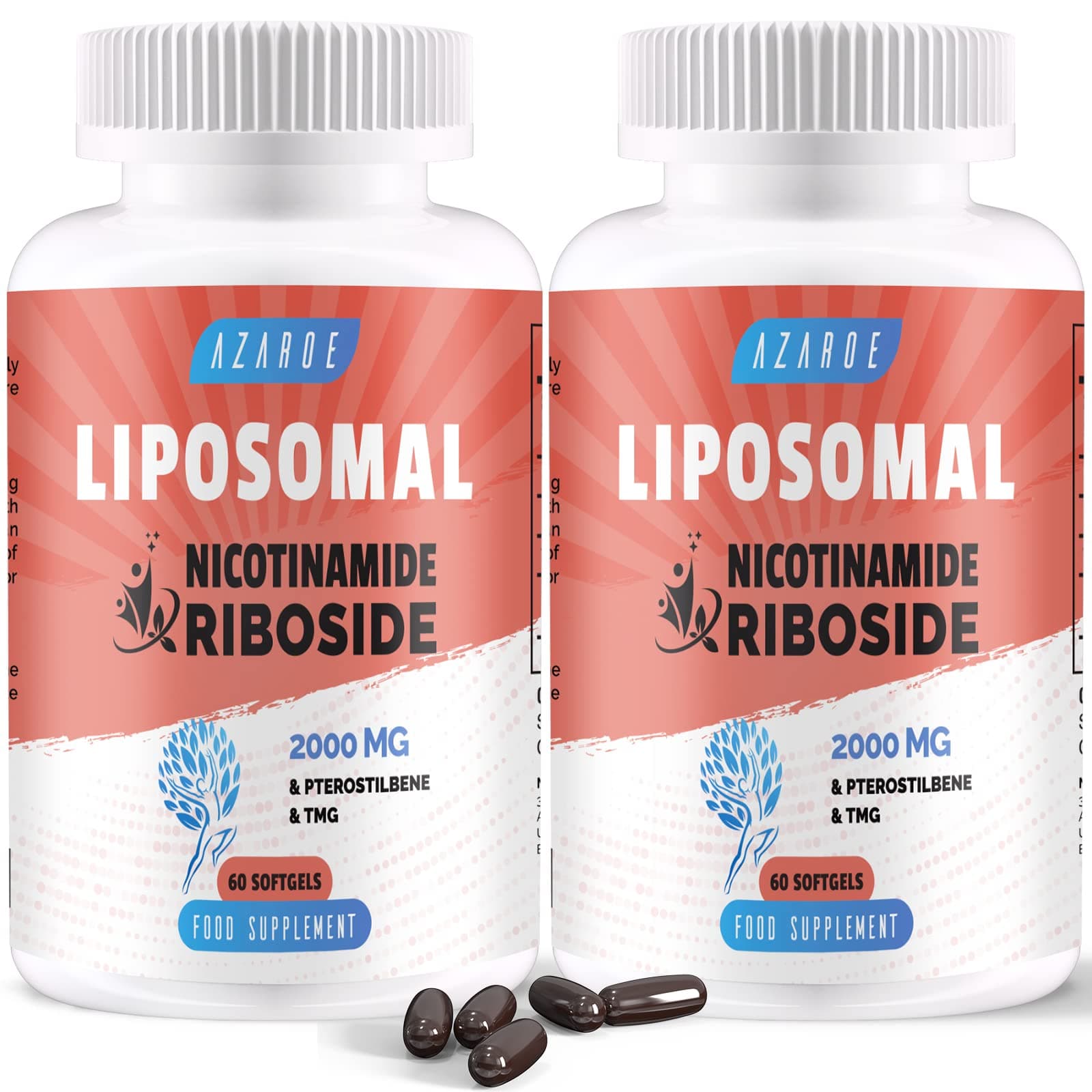 Liposomal Nicotinamide Riboside 2000mg with TMG and Pterostilbene | More Efficient Than Precursors, Boost NAD+ (60 Count (Pack of 2))