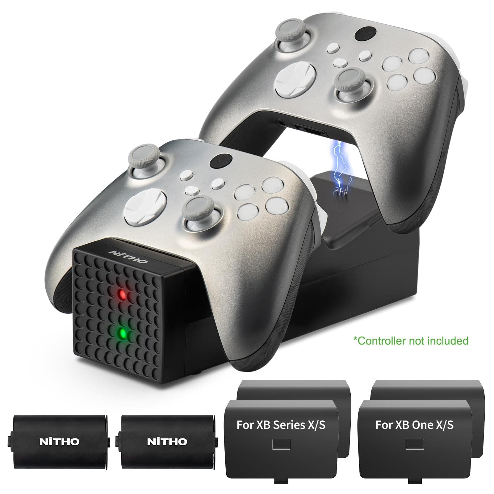 NiTHO Controller Charging Station with 2 Rechargeable Battery Packs, Compatible with Xbox Series X|S, Xbox One/One X/S Elite, Dual Charging Dock, USB-C Cable Included