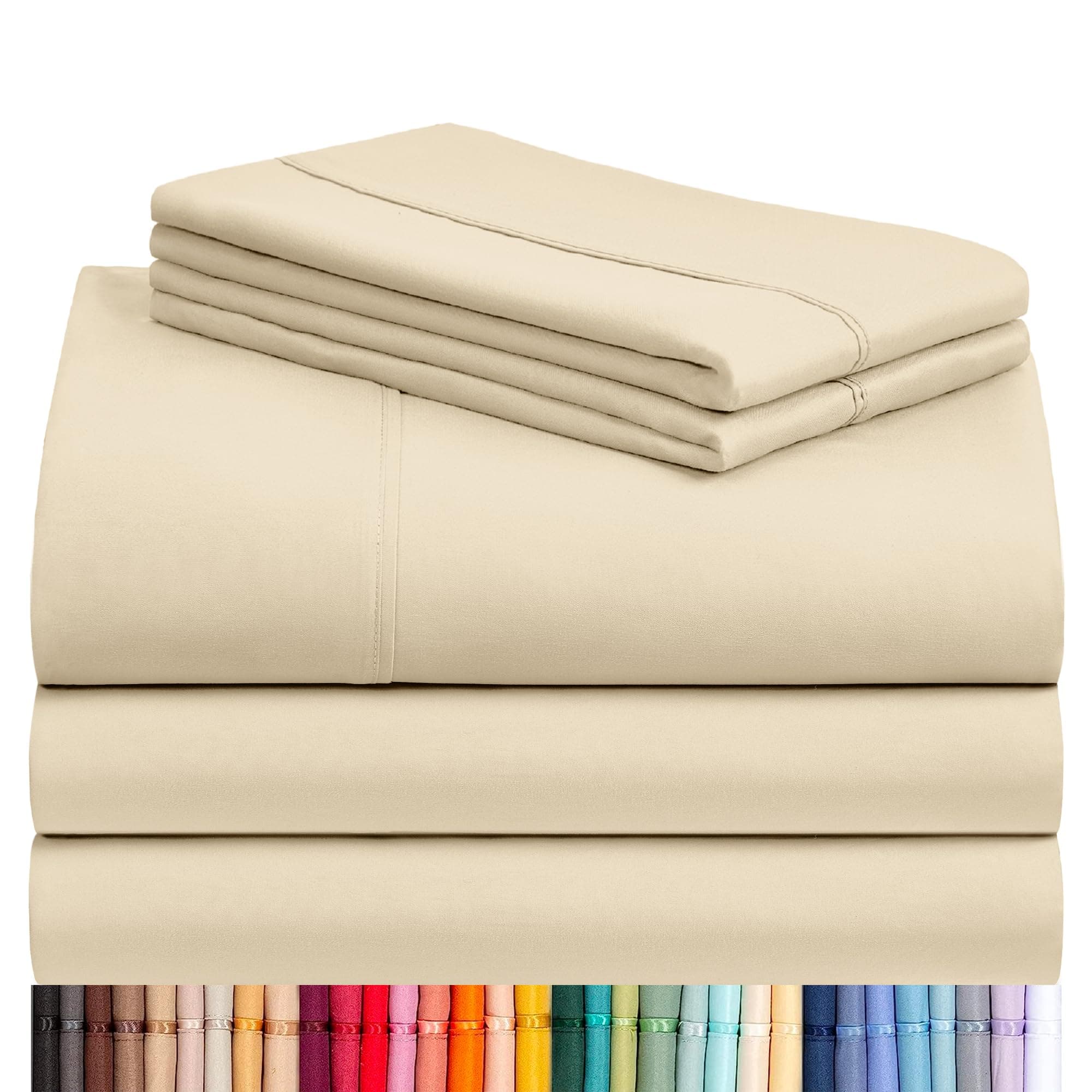 LuxClub 5 PC Split King Sheet Set, Breathable Luxury Bed Sheets, Deep Pockets 18" Eco Friendly Wrinkle Free Cooling Sheets Machine Washable Hotel Bedding Silky Soft - Cream Split King