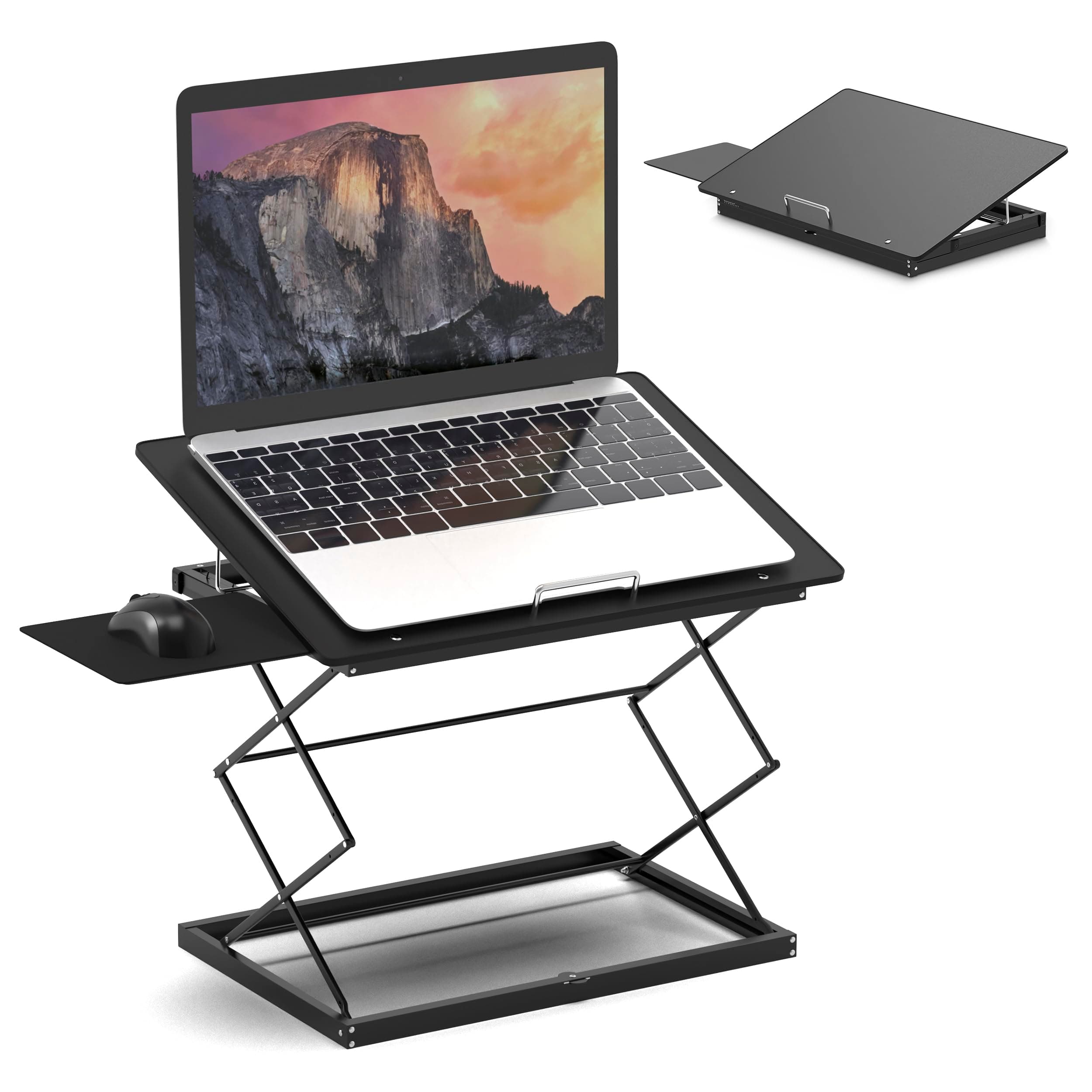 CD4 Adjustable Standing Desk Converter for Laptops - vertical laptop stand for desk adjustable height Table Top Standing Desk Riser with Mouse Pad 2.6"-18.6" Standing Desk Adjustable Height Converter