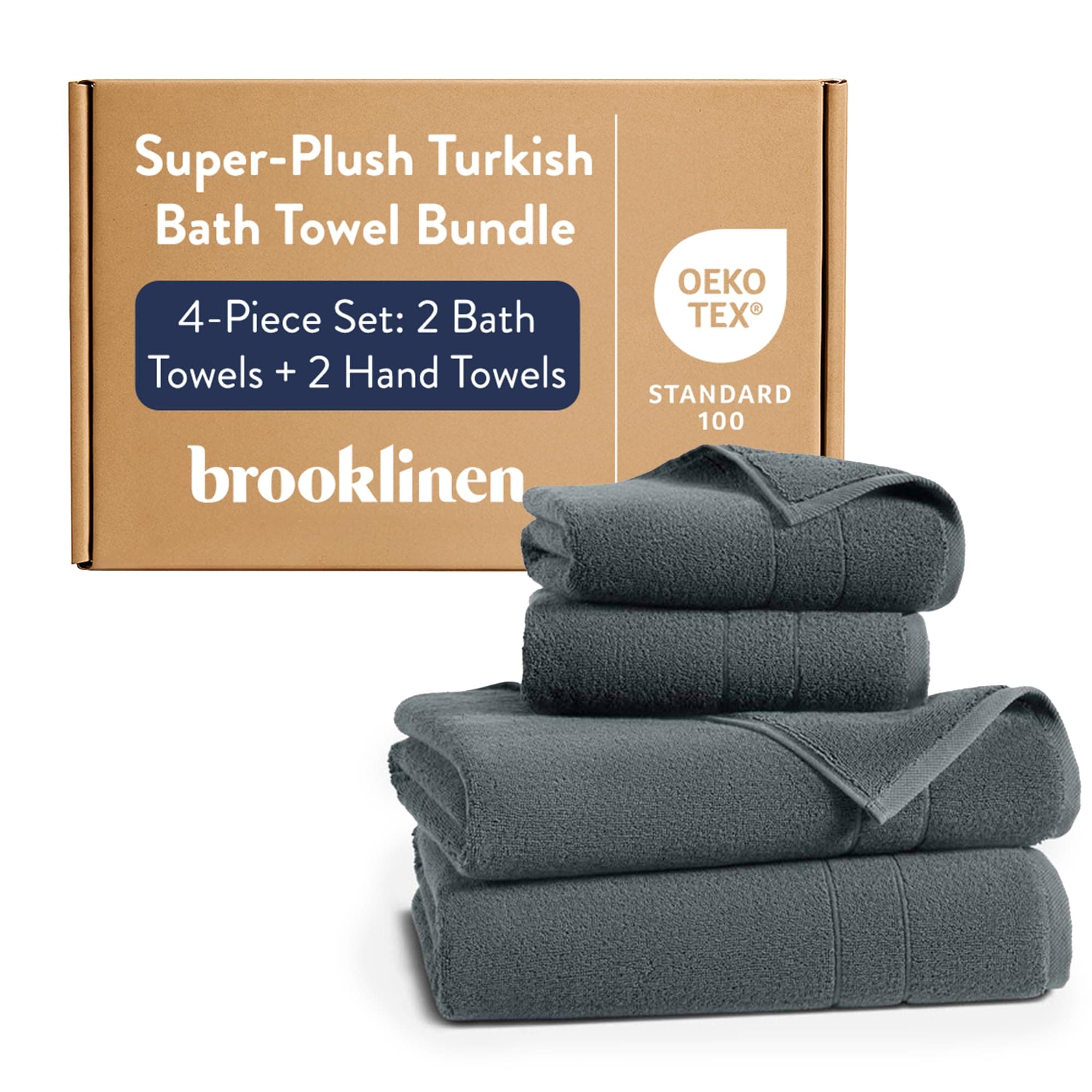 Brooklinen Super-Plush Bath Towel and Hand Towel Set - 2 Bath Towels, 2 Hand Towels - Cotton, Highly Absorbent (Slate)