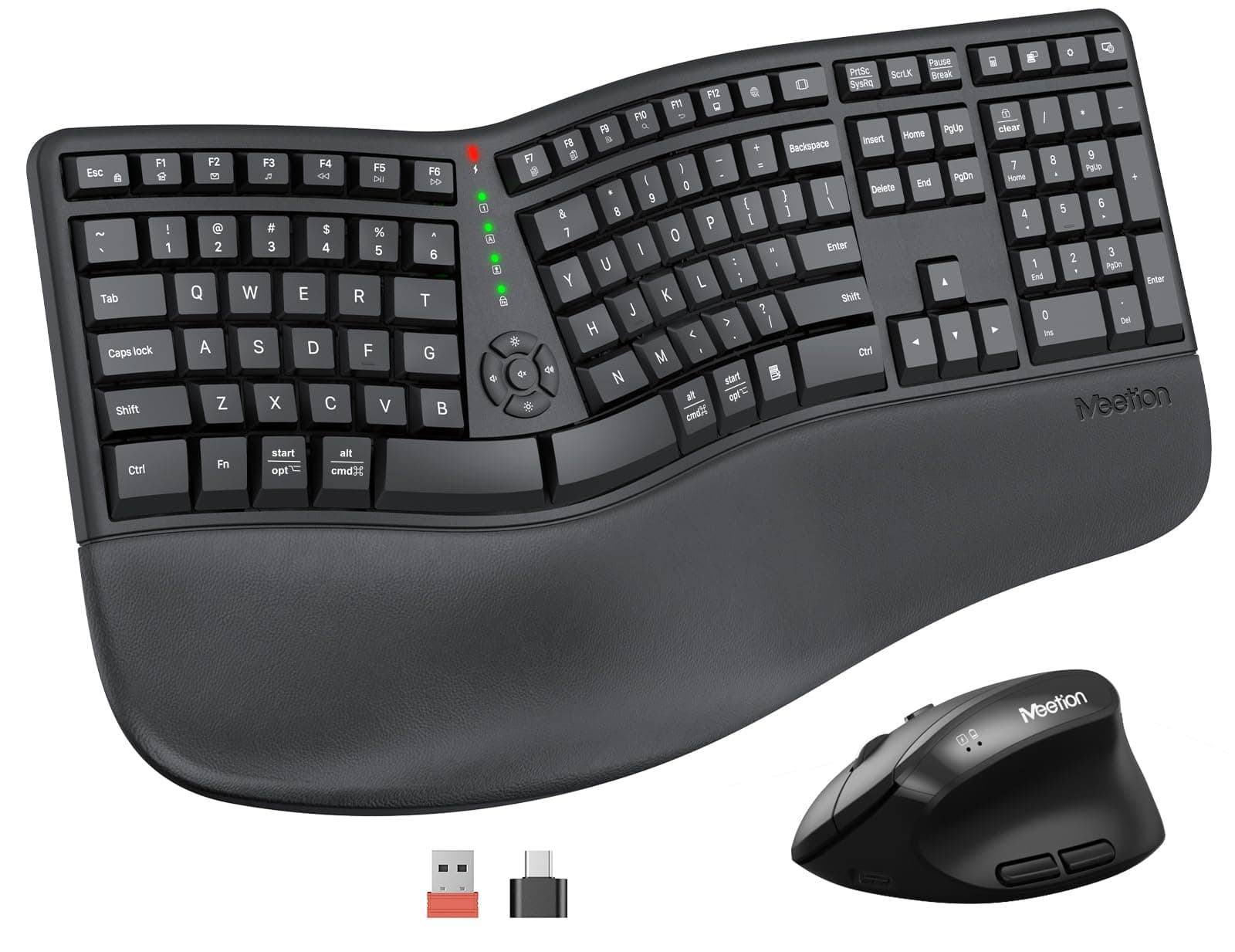 MEETION Ergonomic Wireless Keyboard and Mouse, Ergo Keyboard with Vertical Mouse, Split Arch Keyboard with Cushioned Wrist Palm Rest, Natural Typing Rechargeable Full Size, Windows/Mac/Computer/Laptop
