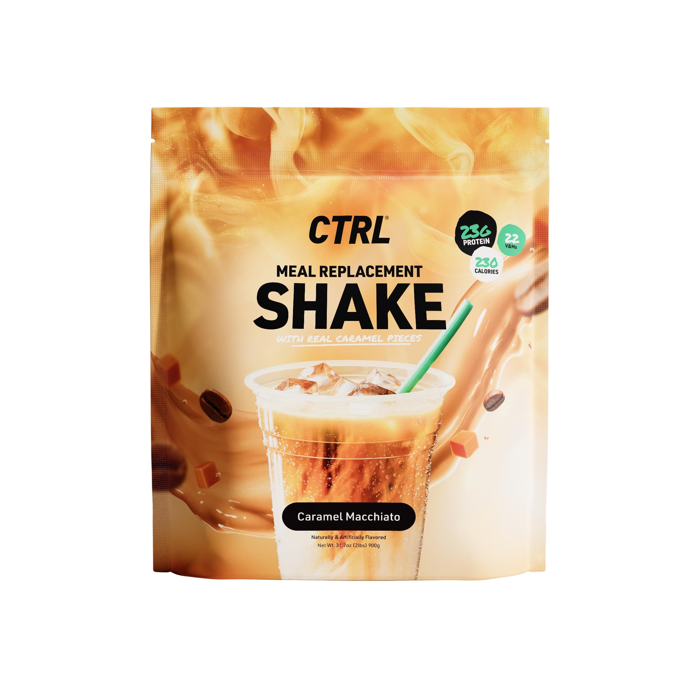 CTRL Meal Replacement Shake with Real Caramel Pieces – Caramel Macchiato - 15 Servings Packed with Essential Nutrients, Including 23g of Protein, 8g of Fiber, 22 Vitamins and Minerals & Only 1g Sugar