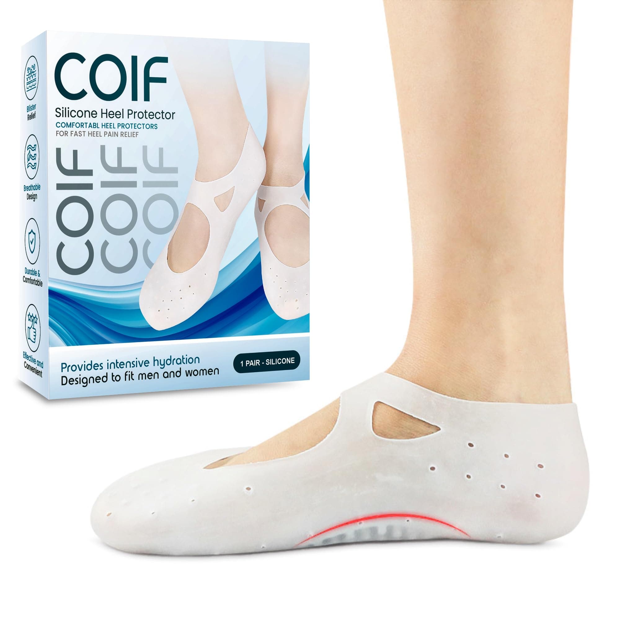 - COIF Professional Moisturizing Silicone Gel Socks with Arch Support, One Size Dry Crack Feet Treatment for Women or Men, Hydrating Spa Socks for Dry Feet Heel Repair, One Reusable Pair, white